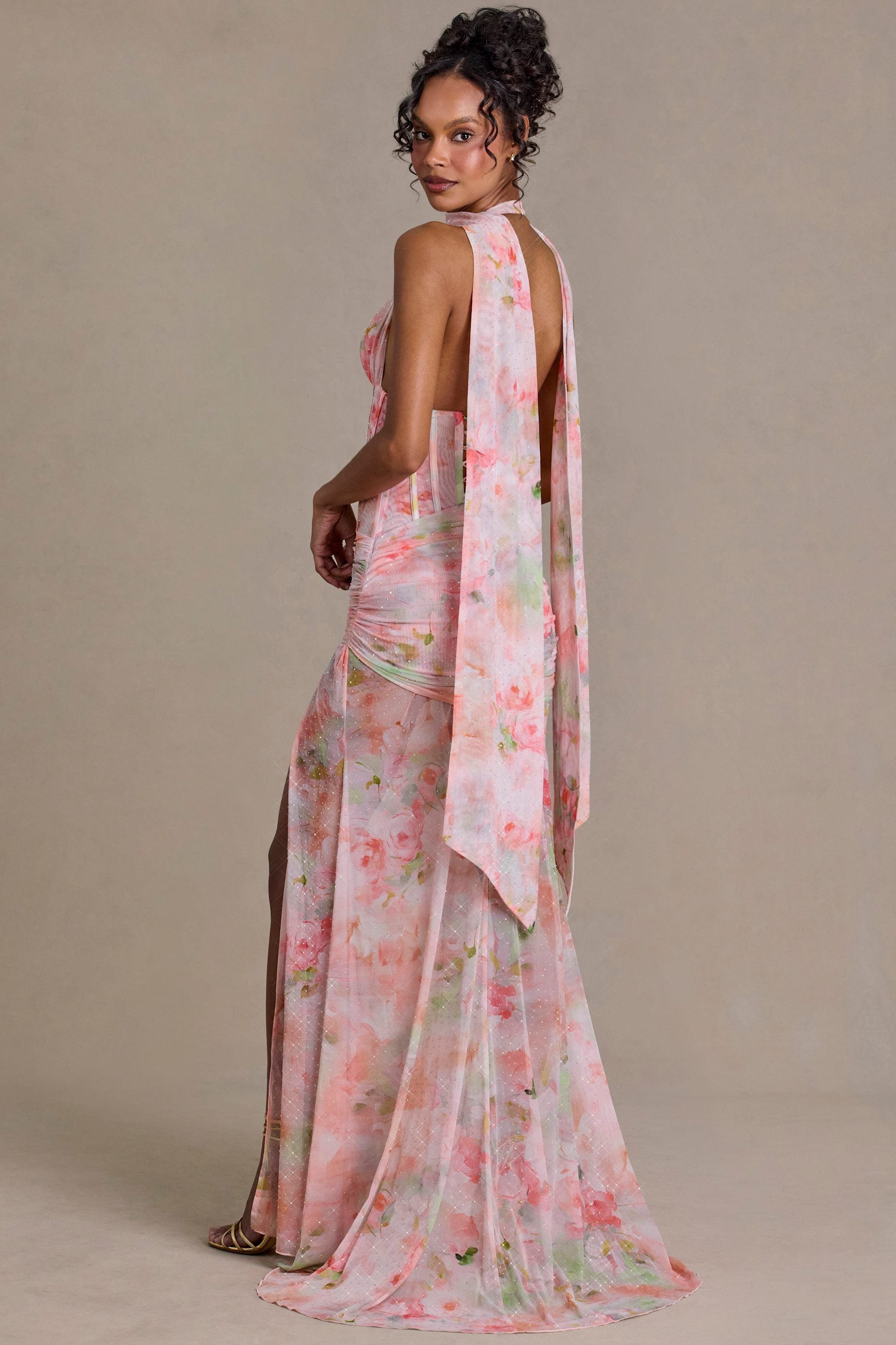 evening primrose print lace maxi dress Freesia Formal Dress Champagne - S