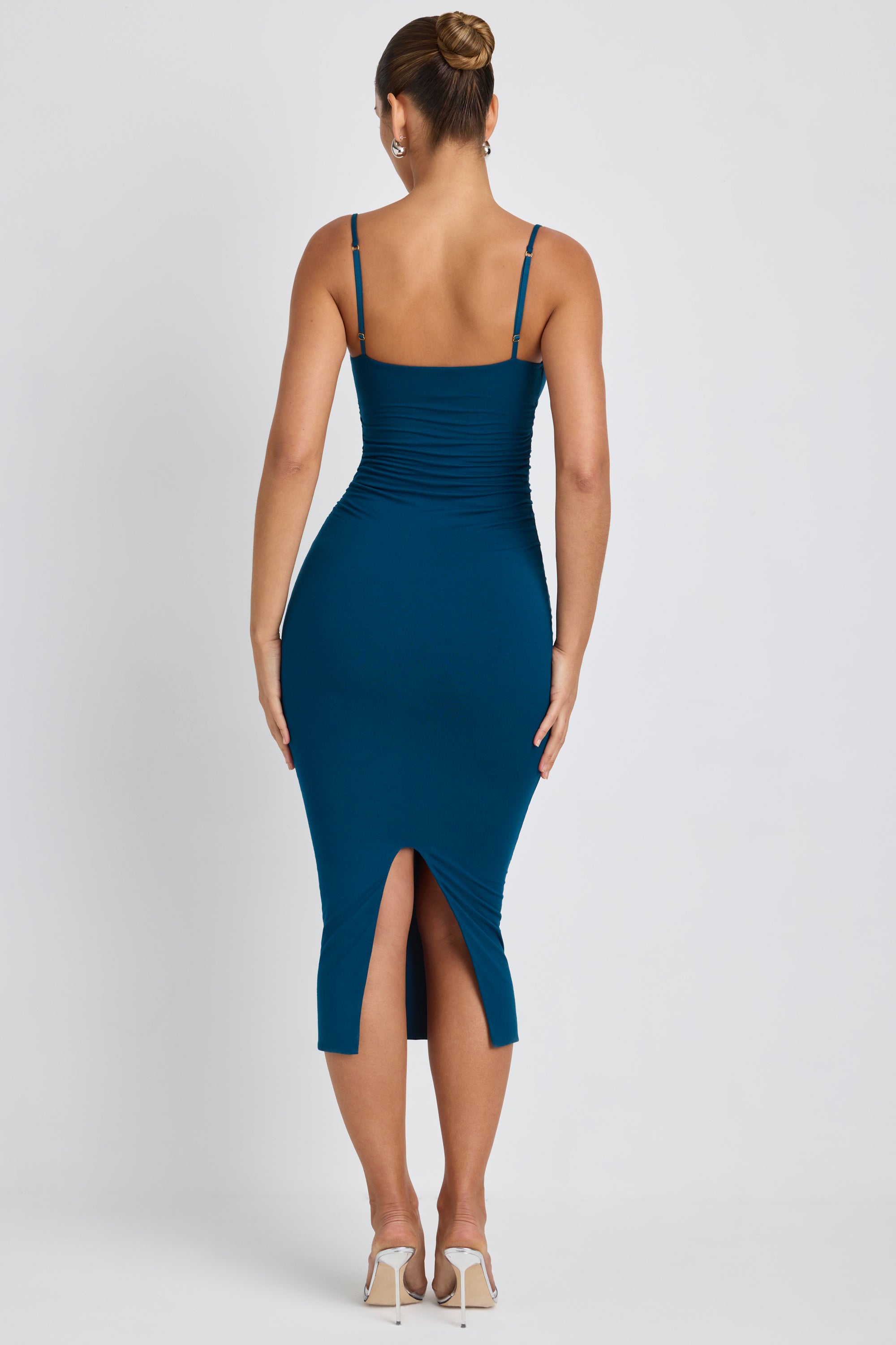 Modal Ruched Layered Midaxi Dress in Deep Teal Modal Ruched Layered Midaxi Dress in Deep Teal