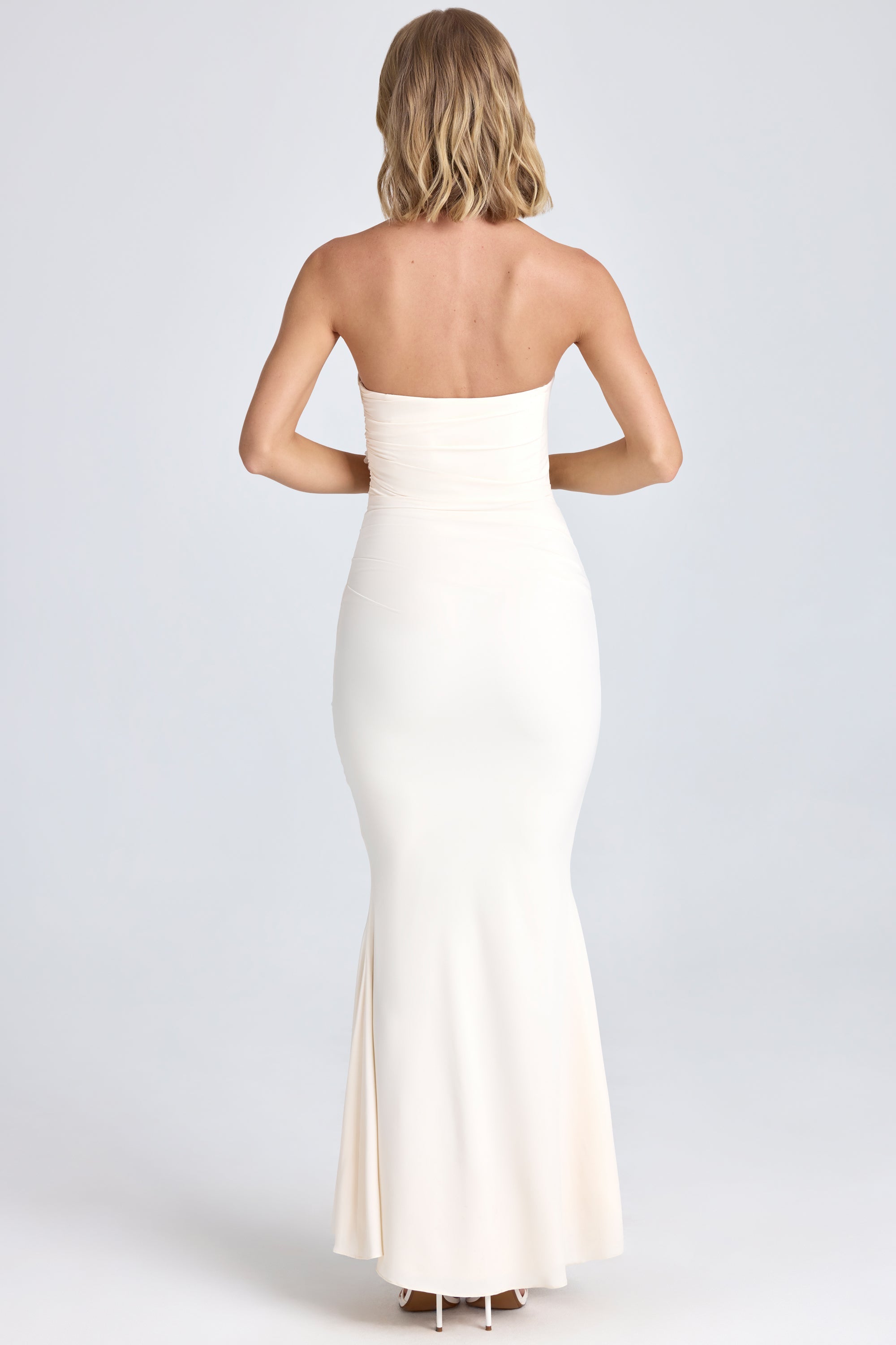 Maxi Dress with Pleated Bodice and Draped Skirt - Ivoire