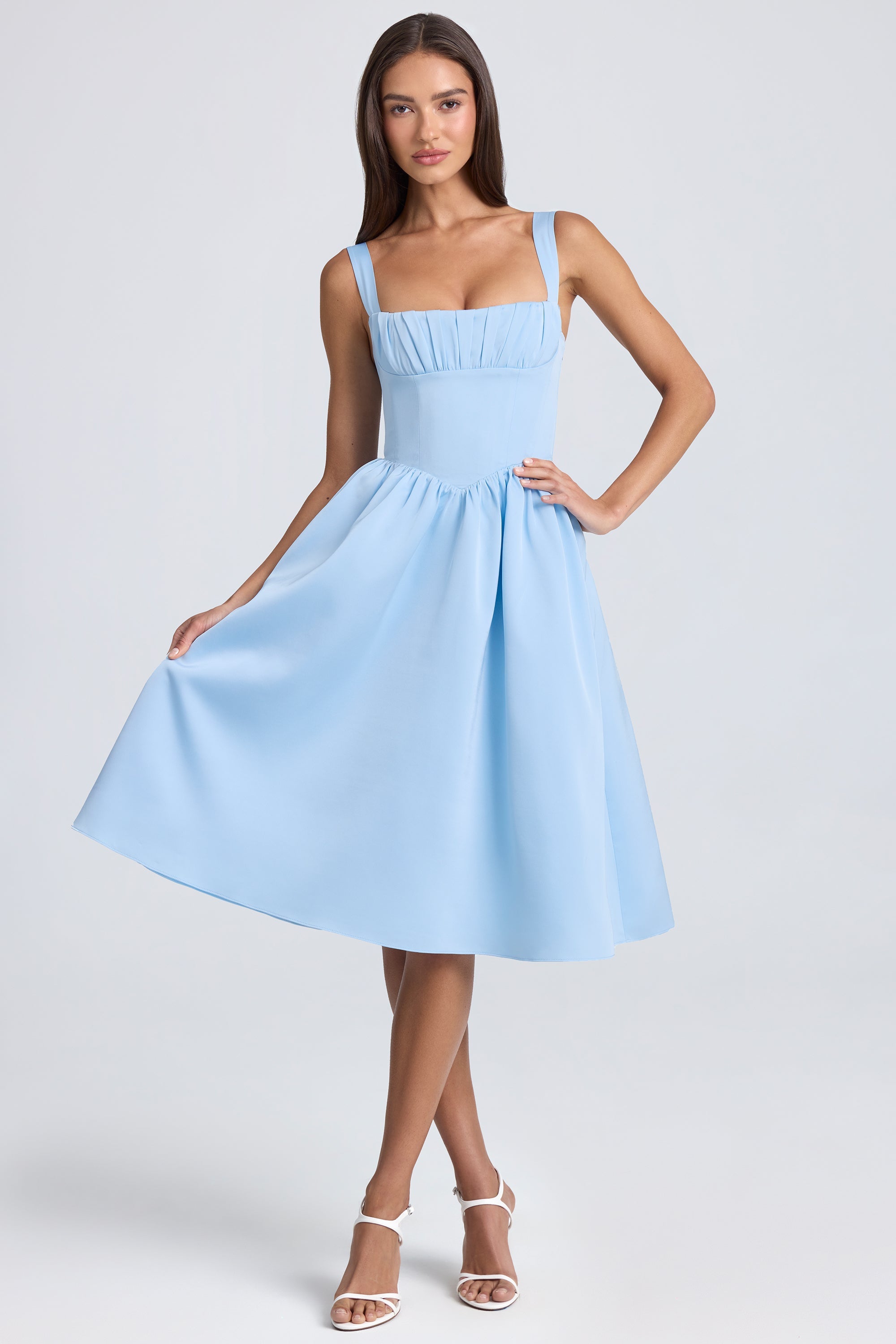 Casual Ice Blue Dress Satin Sky Blue Mini Dress Smart Casual Dress