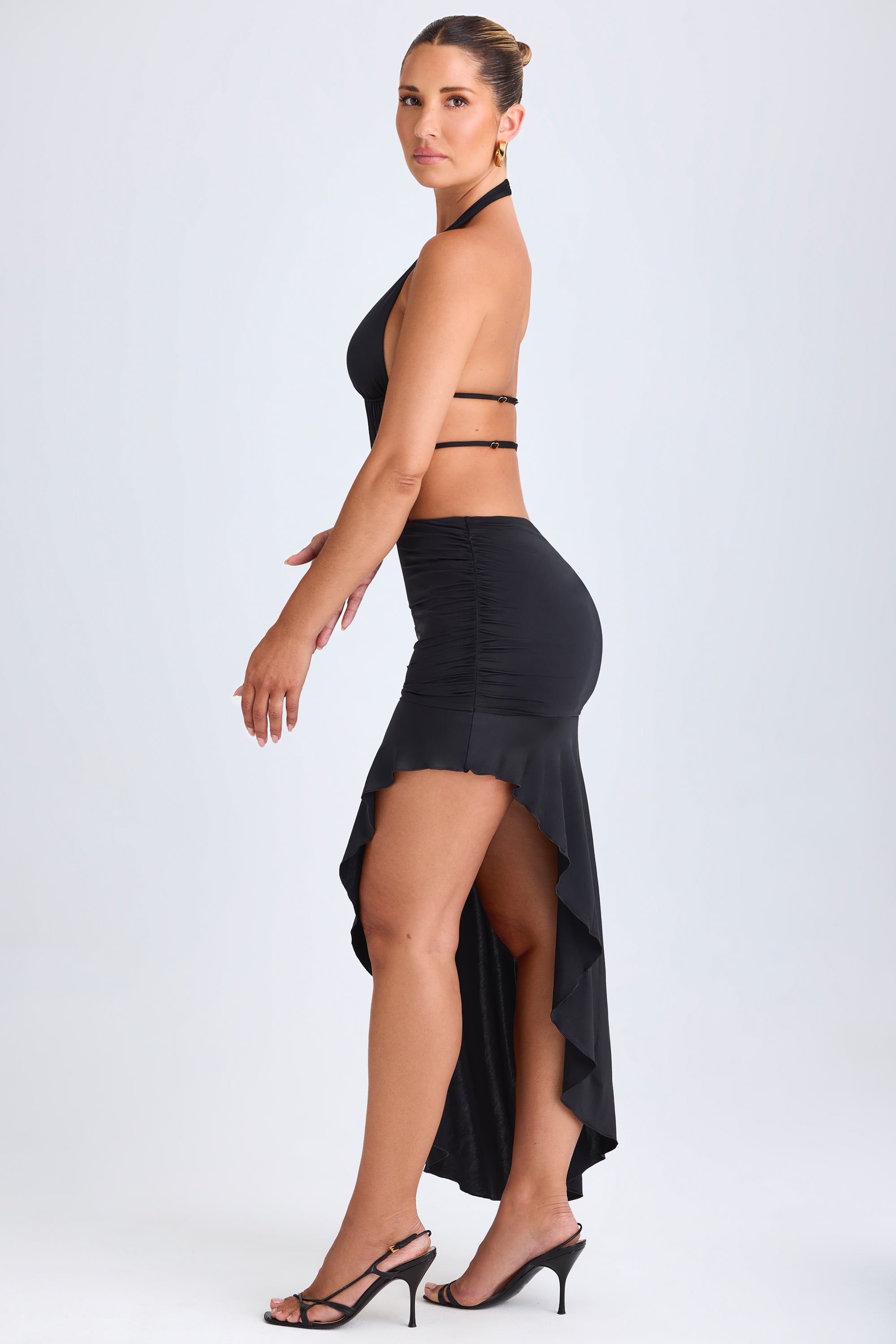 Asymmetric Cut-Out Halterneck Midaxi Dress in Black Asymmetric Cut-Out Halterneck Midaxi Dress in Black