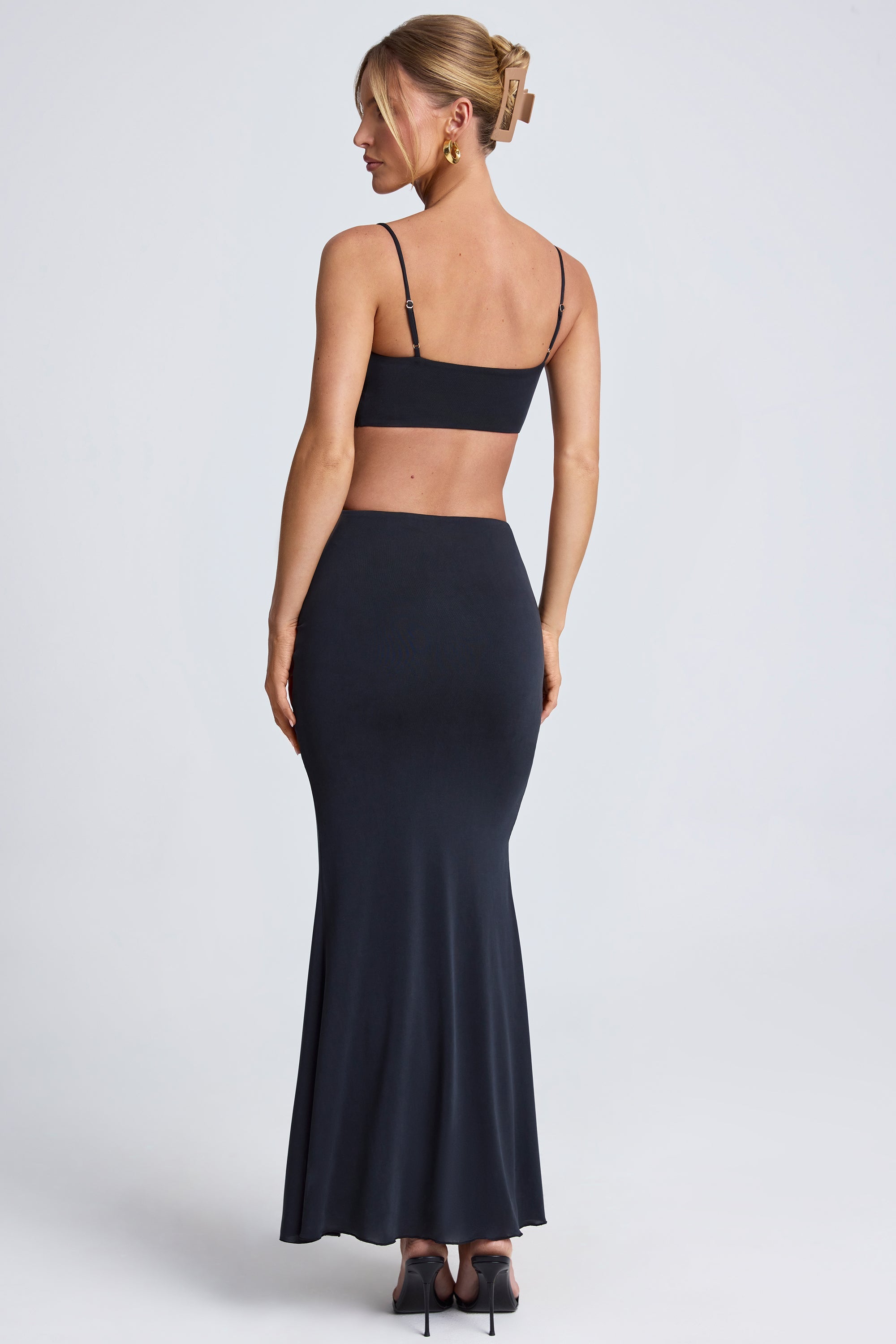 hardware detail cut-out midaxi dress in black Black Cut Out Gold Button Detail Midaxi Dress