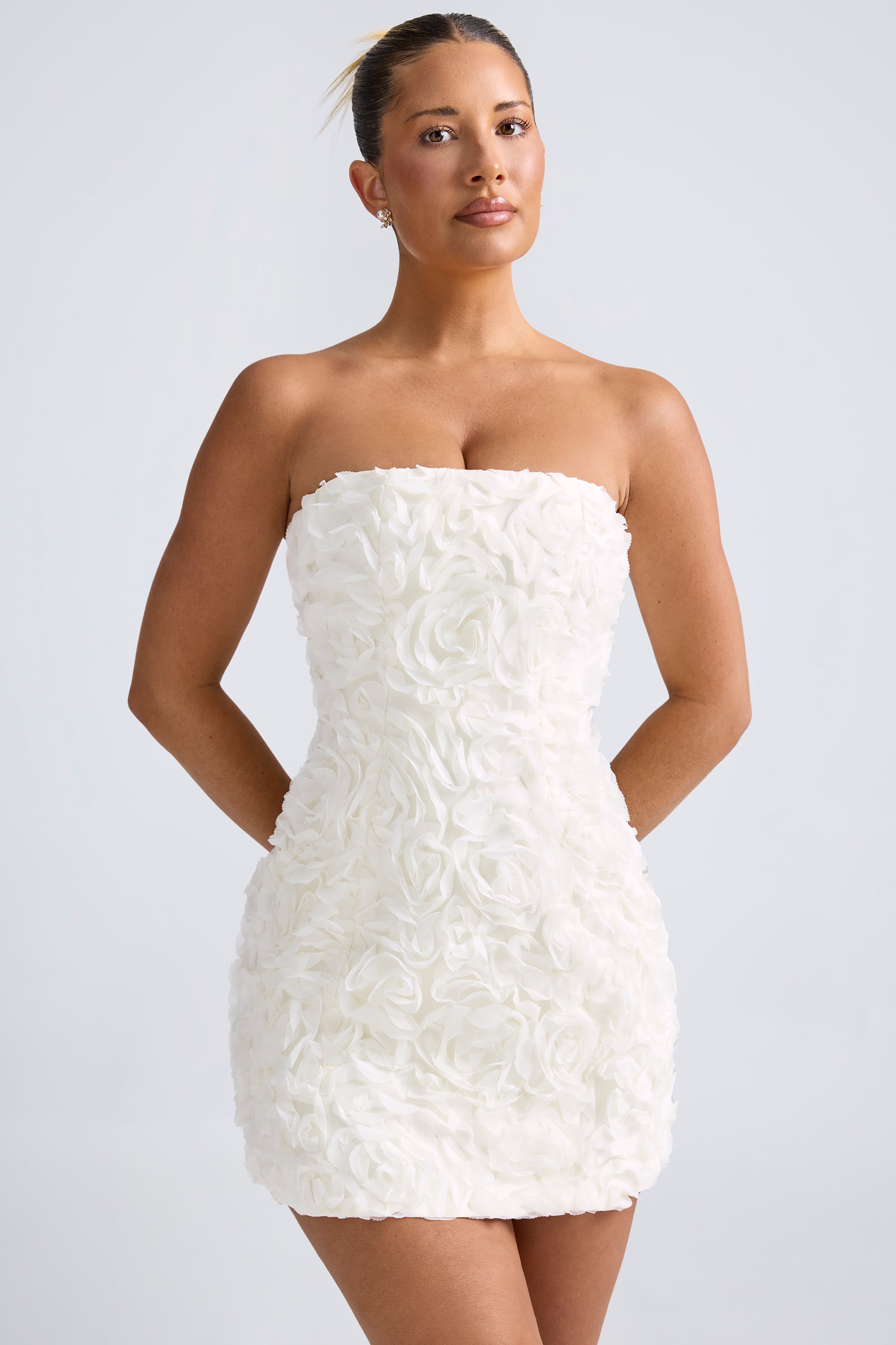 bandeau floral-appliqu corset mini dress in ivory Bandeau Floral-Appliqu Corset Mini Dress in Ivory