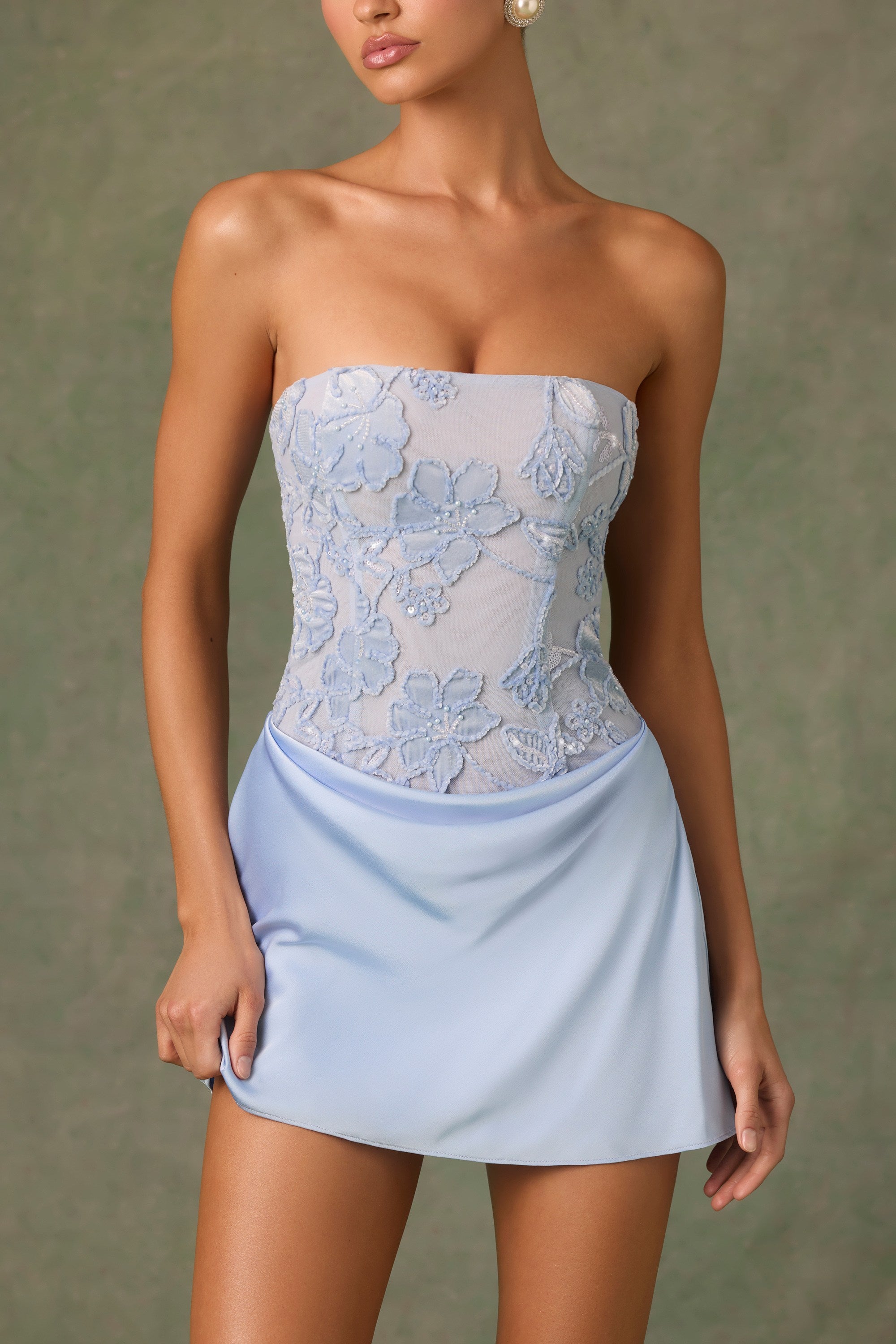 COLLARED MINI DRESS WITH EMBROIDERY Sky Blue
