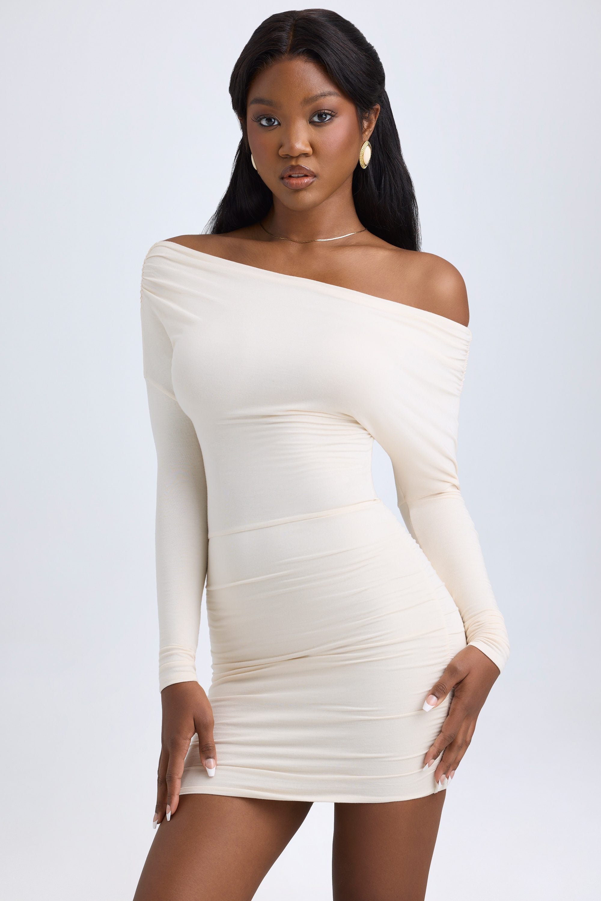 Ruched Mini White Ruched Dress Long Sleeve Long Sleeve Dress White