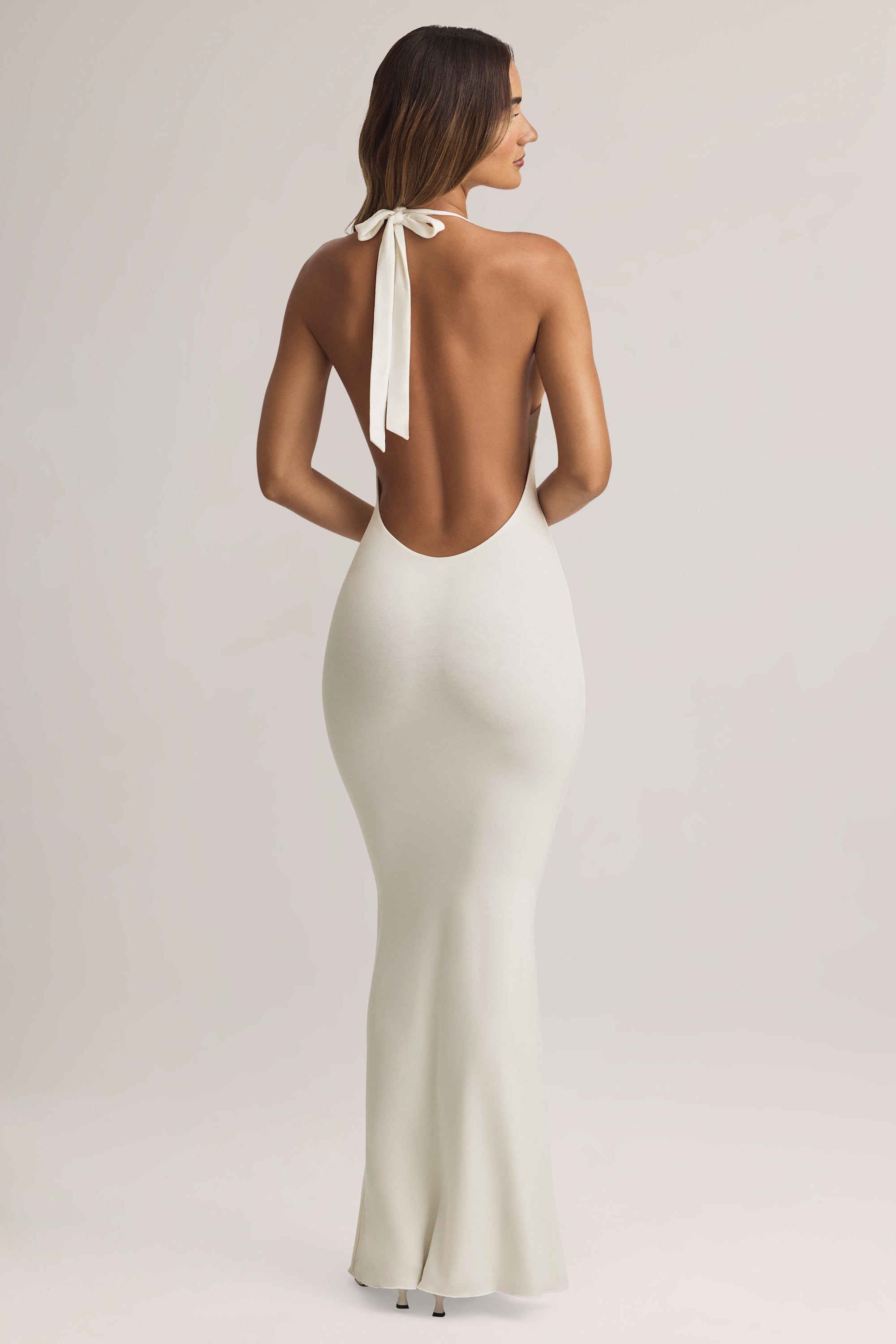 Hallie Modal Backless Halterneck Maxi Dress in White