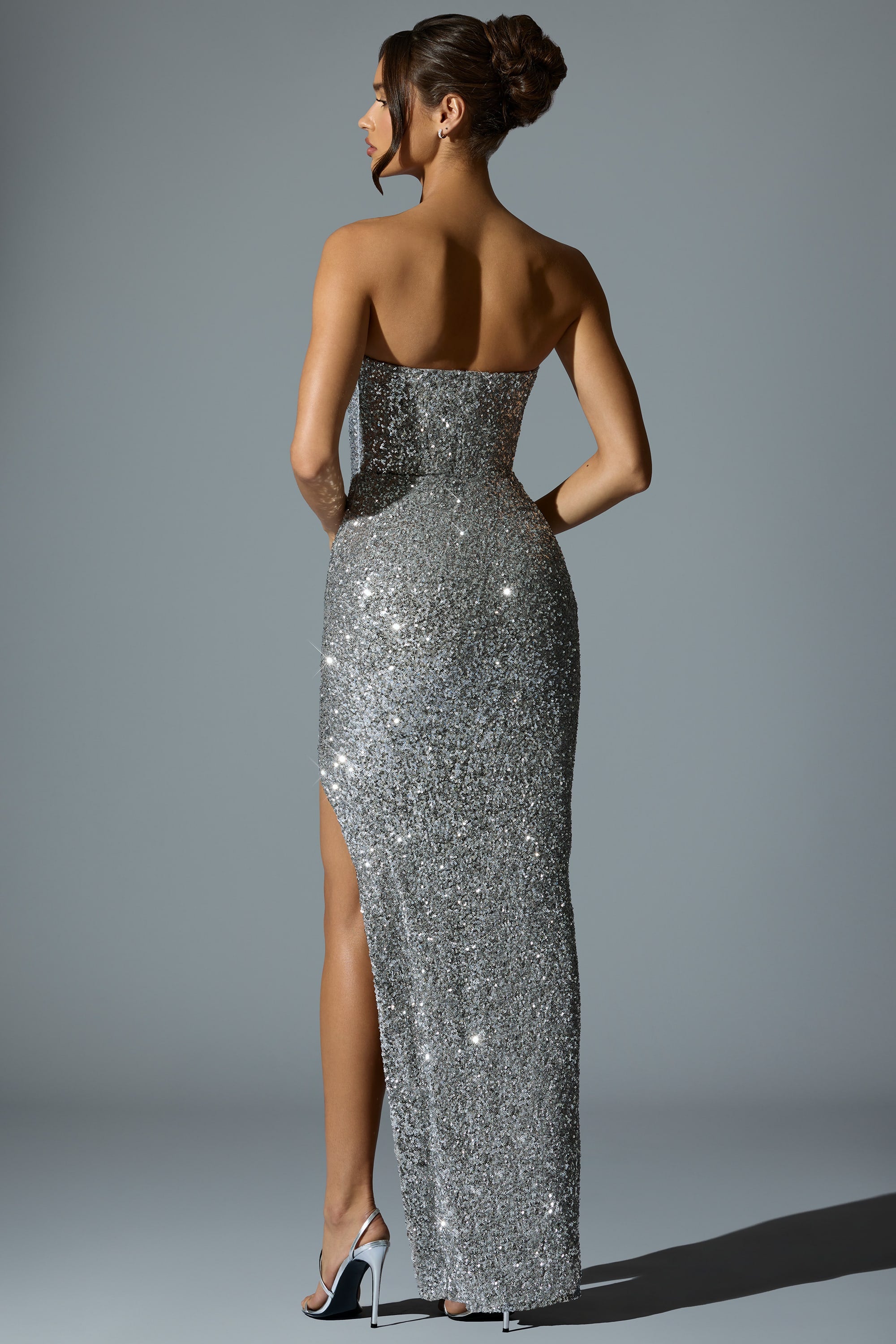 Jasella Embellished Corset Gown in Silver Oh Polly