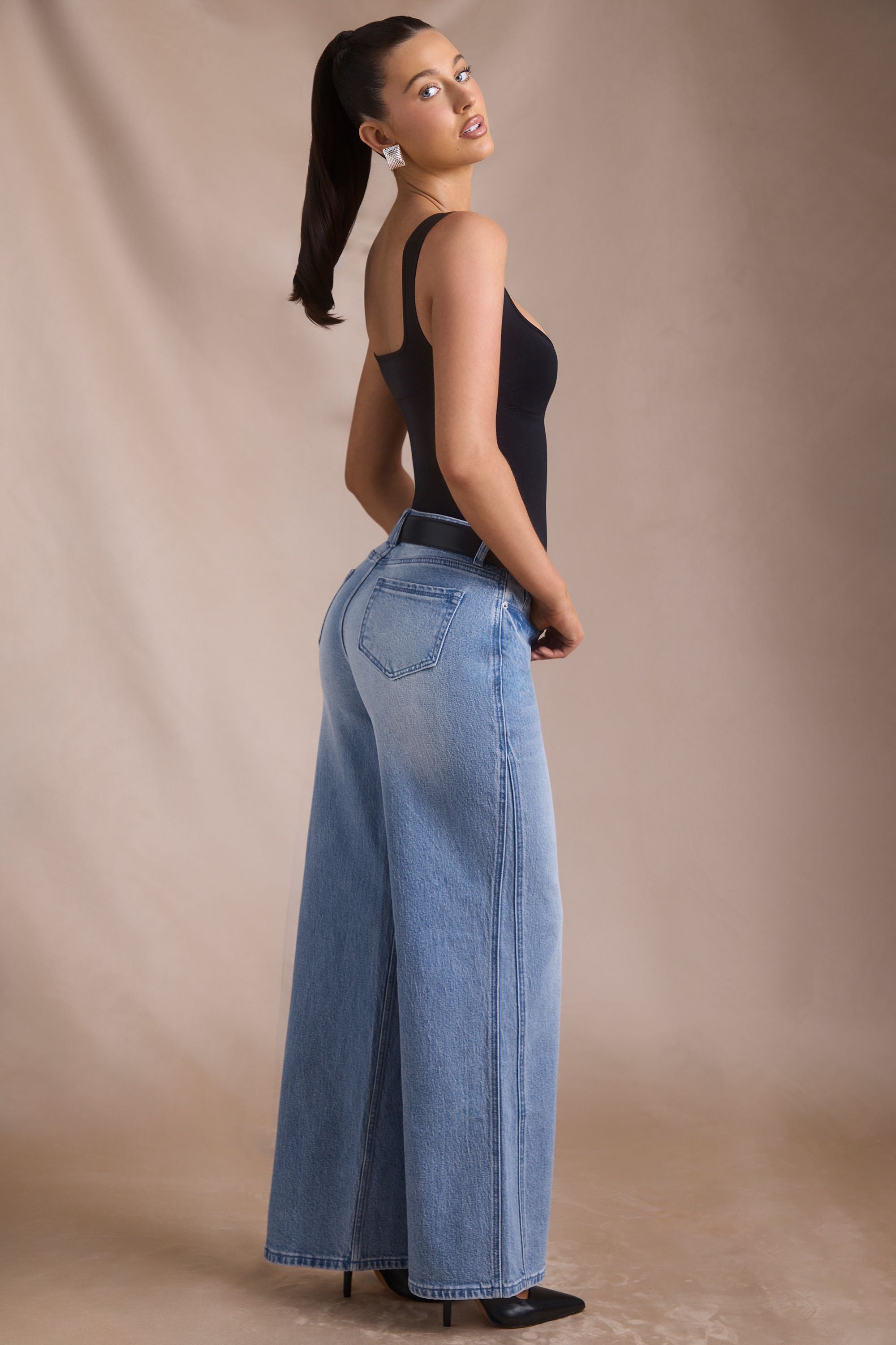 Low Rise Washed Wide Leg Jeans