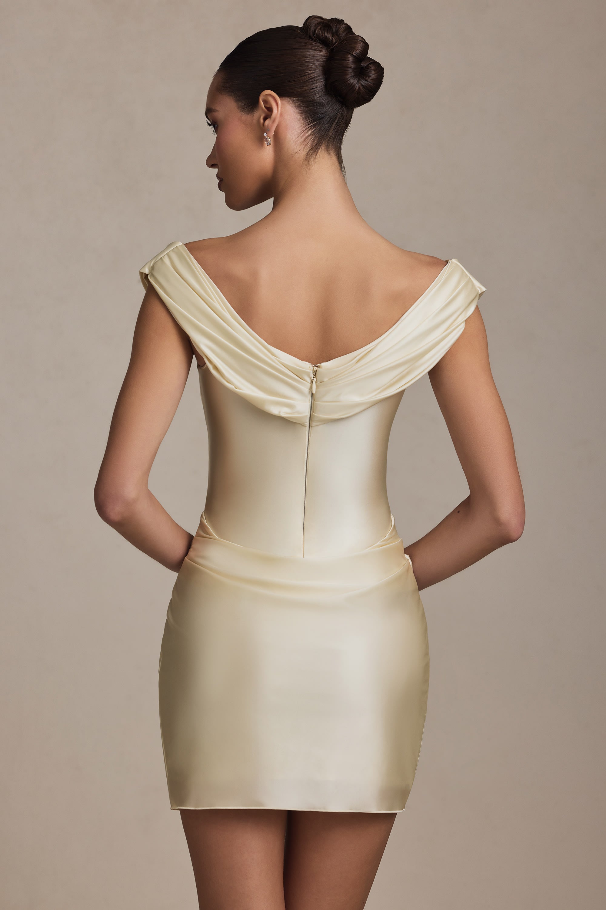 Everly Off-Shoulder Drape Mini Dress Cream