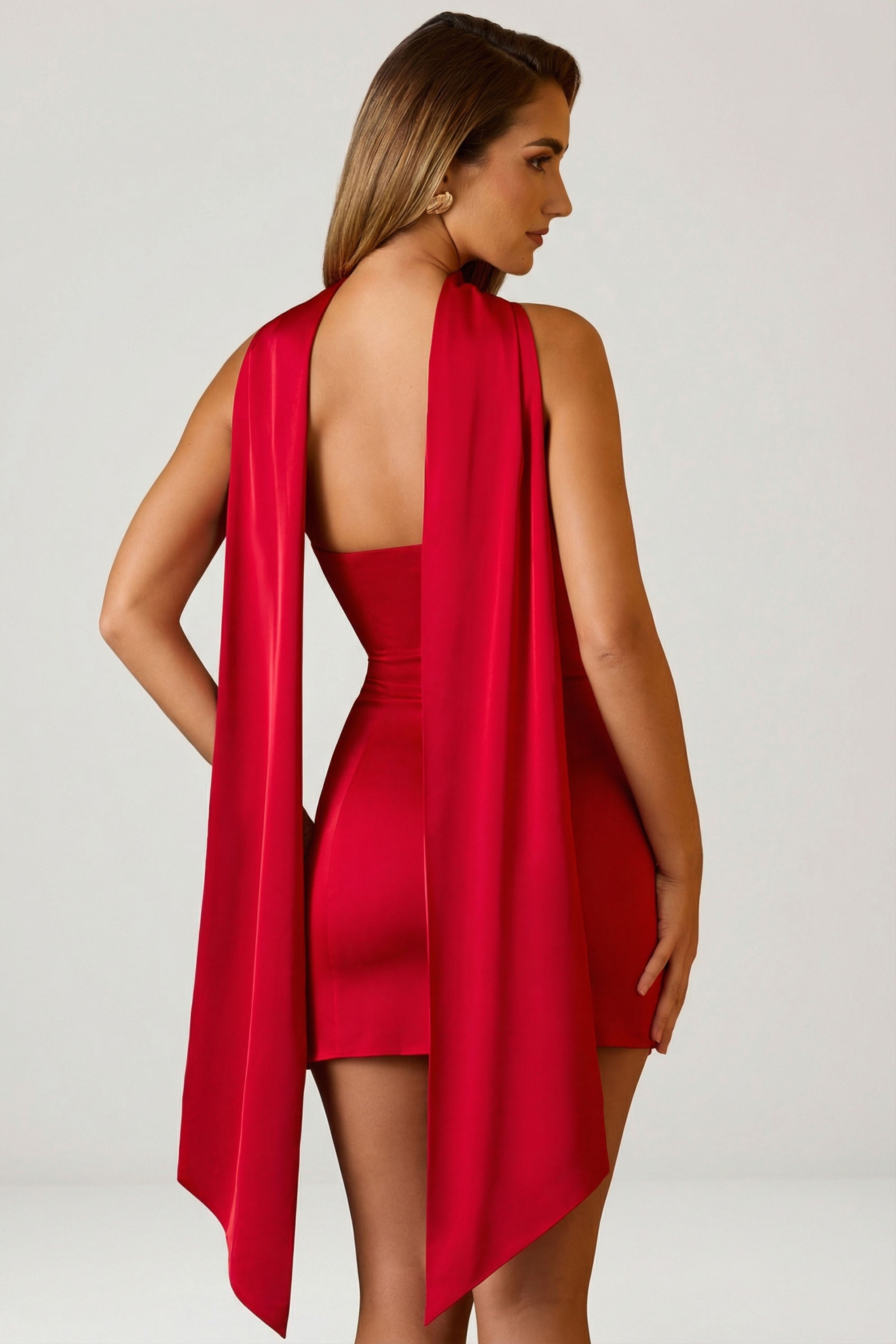 Camila Scarf-Detail Strapless A-Line Mini Dress in Scarlet Red | Oh Polly