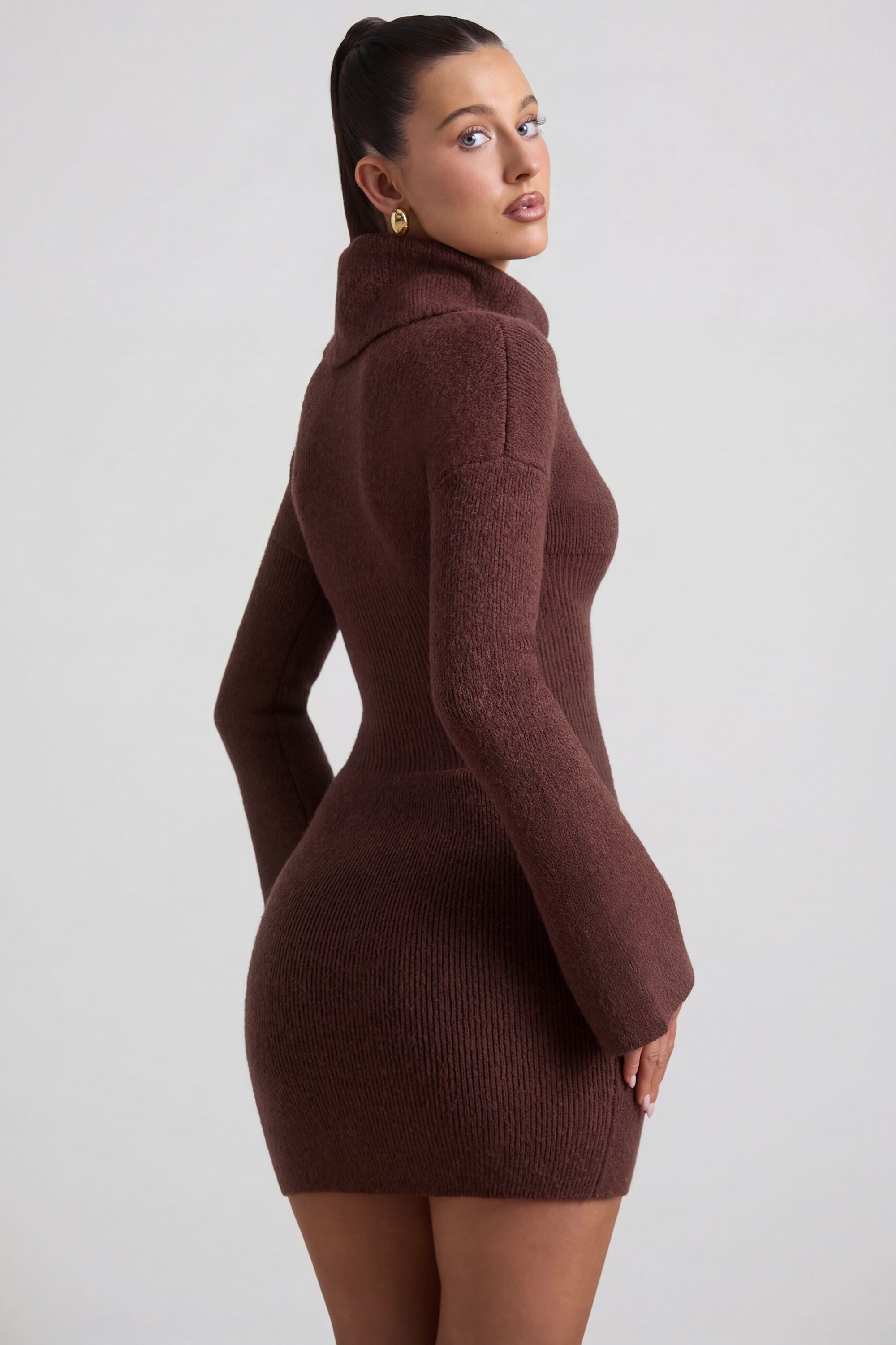 brown ruffle dress Brown Knit Frill Dress– Sadeo