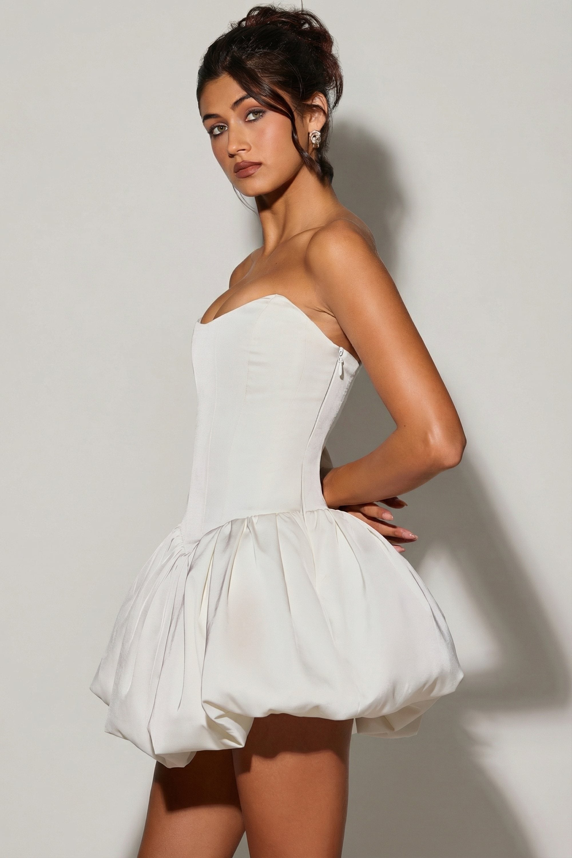 Minerva Lace-Up Bubble Hem Corset Micro Mini Dress in White | Oh Polly Minerva Lace-Up Bubble Hem Corset Micro Mini Dress in White | Oh Polly