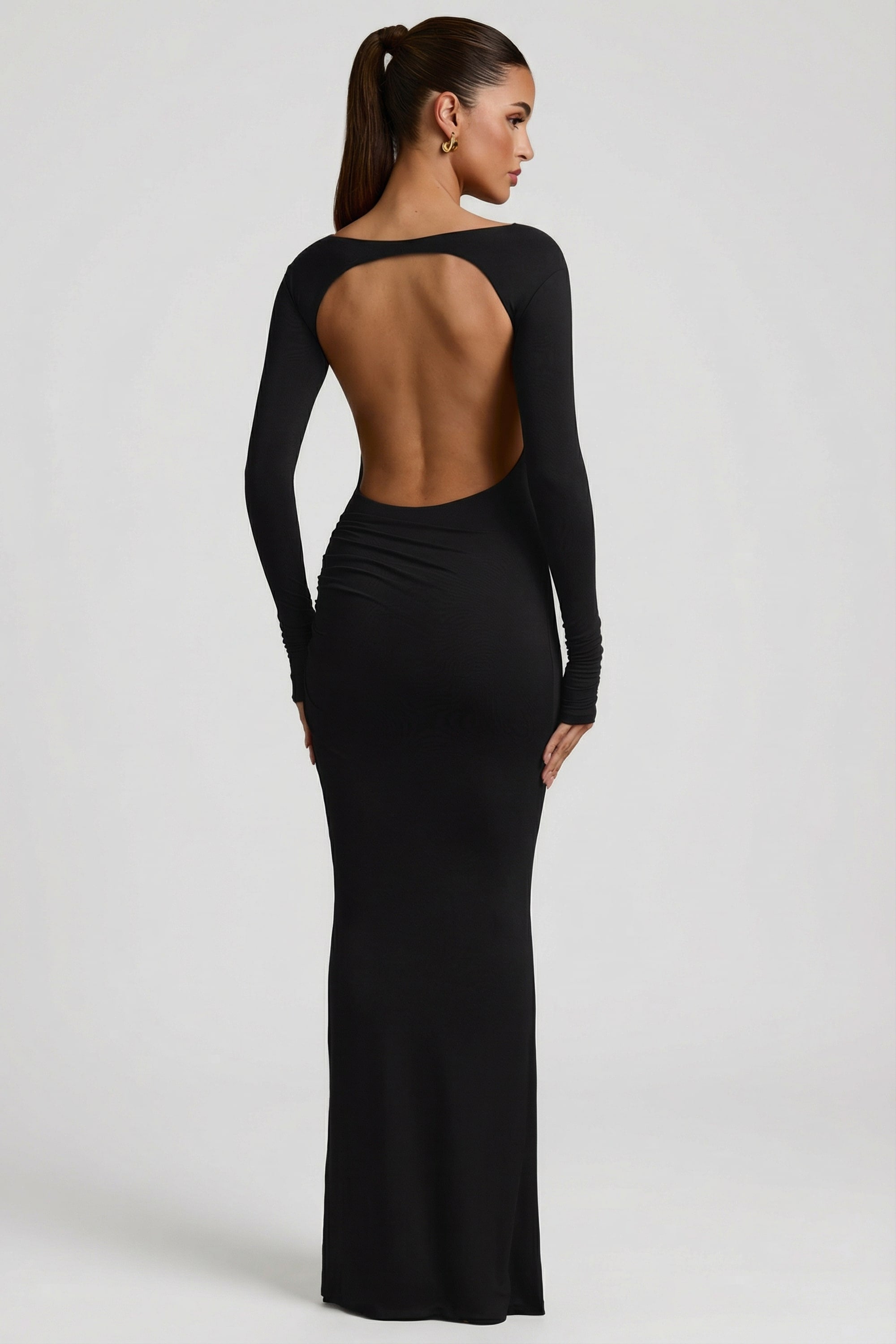 Regine Modal Ruched Backless Maxi Dress in Black | Oh Polly Regine Modal Ruched Backless Maxi Dress in Black | Oh Polly