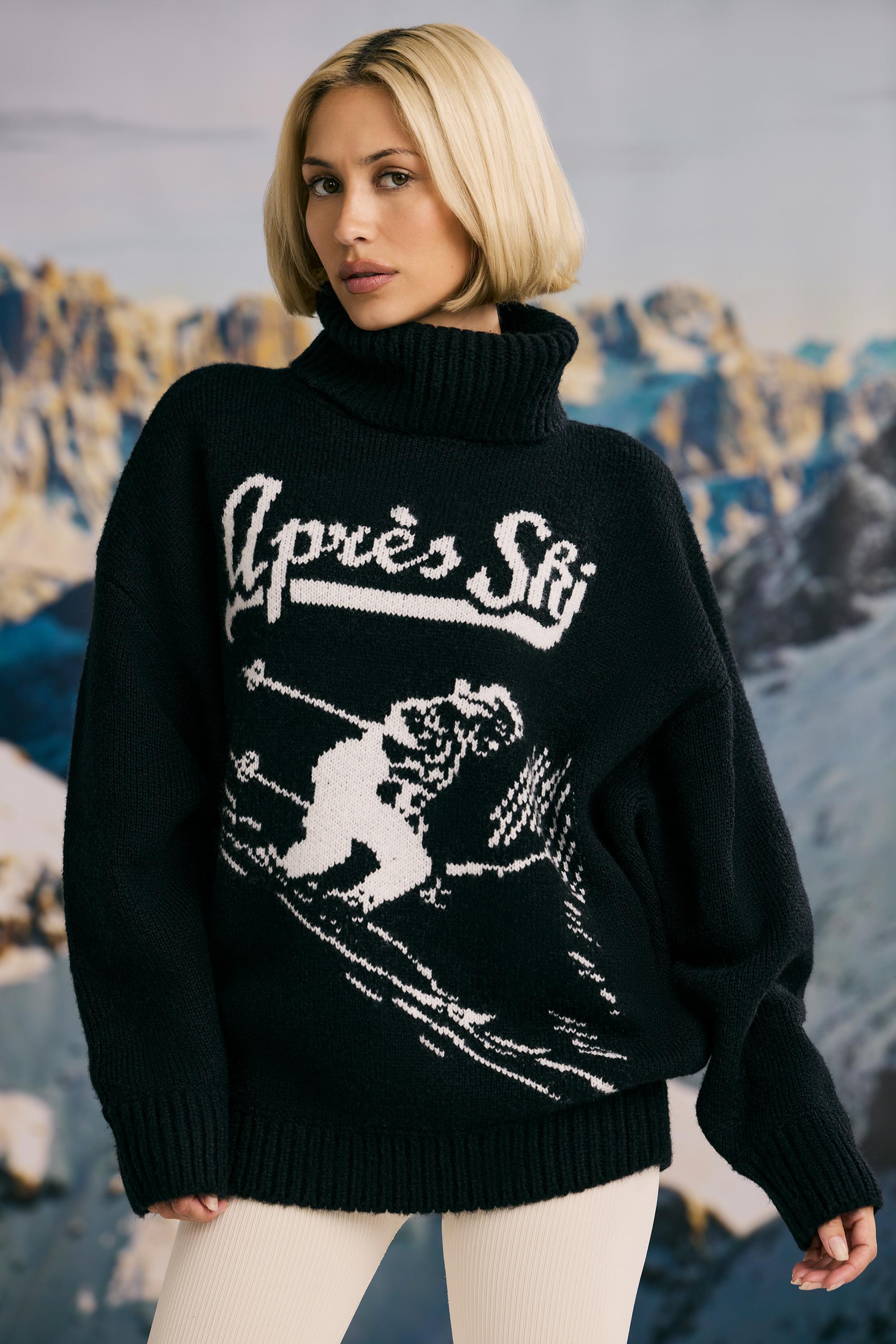 Oversized Chunky-Knit Turtleneck Jumper in Black | Oh Polly