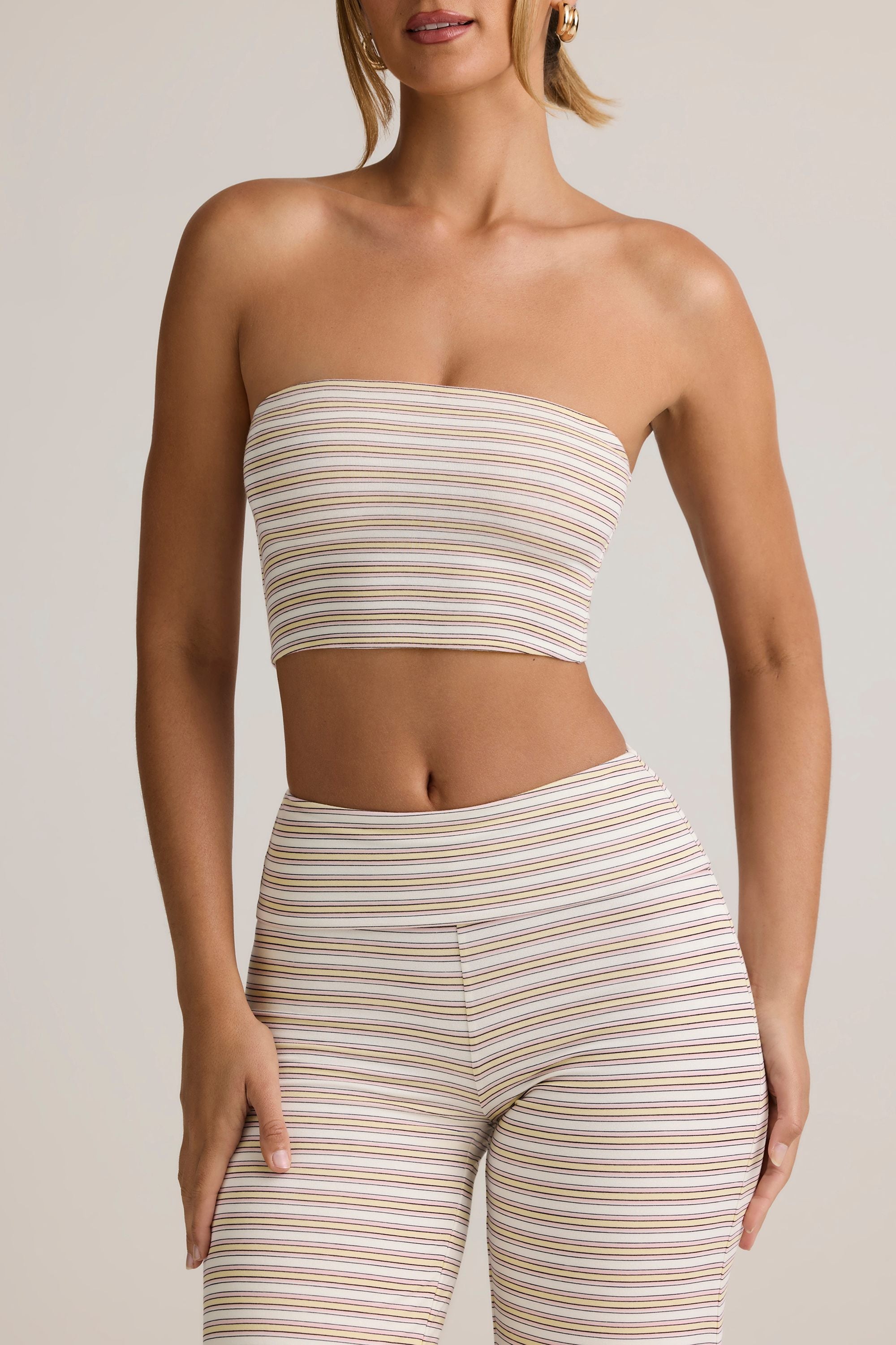 yellow strapless crop top
