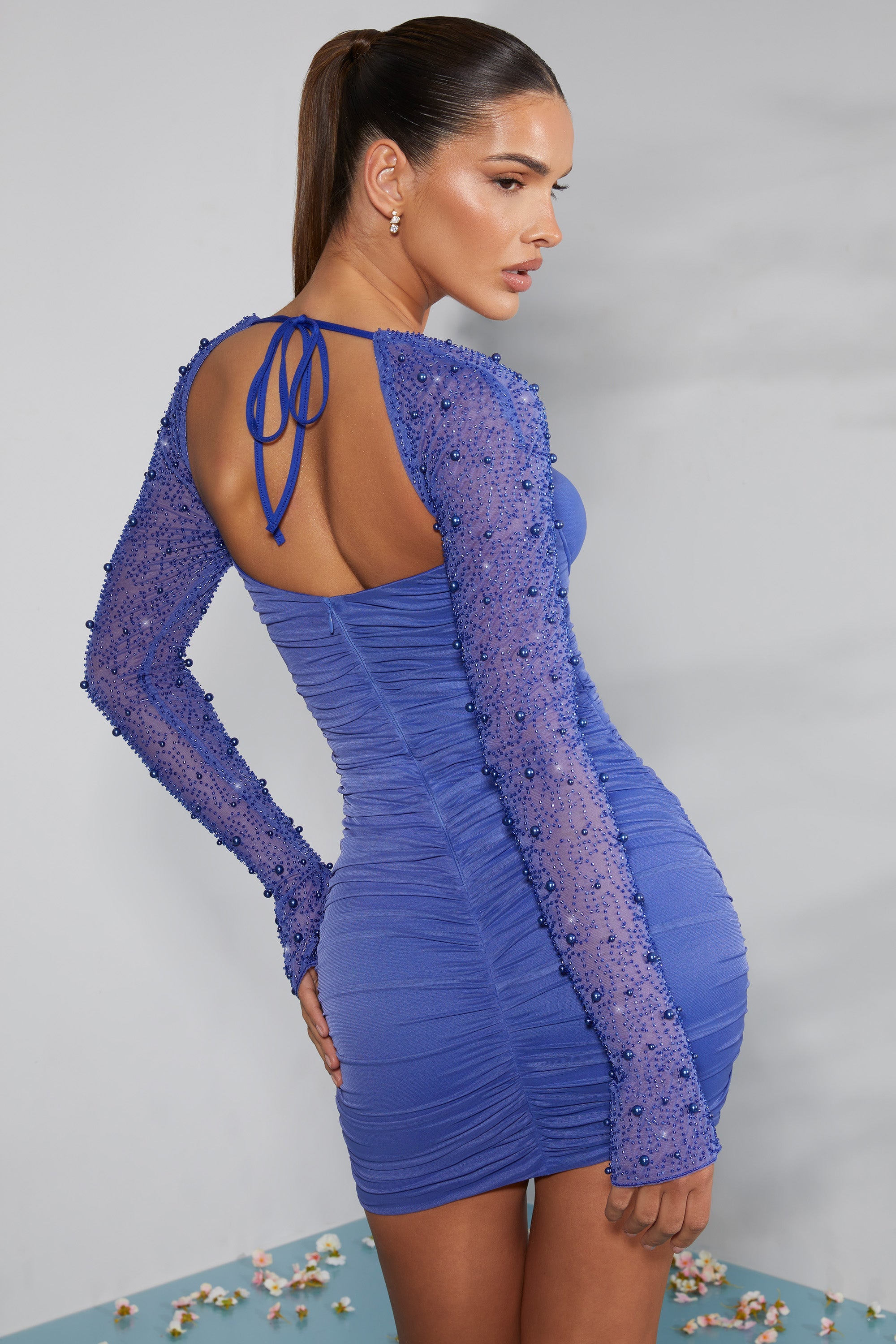 Cobalt blue lace dress with outlet sleeves