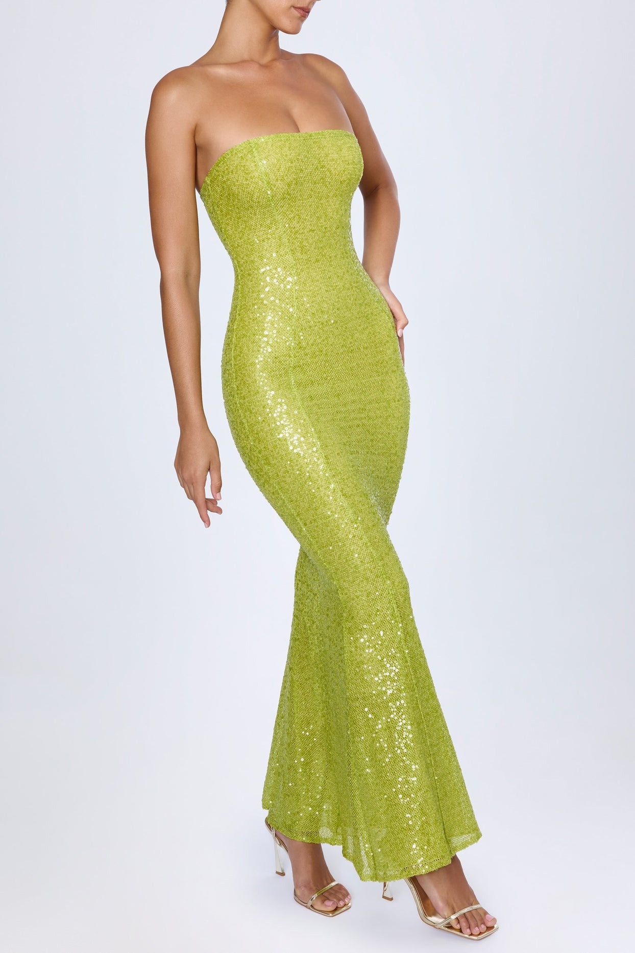 Kinsley Embellished Cut-Out Bandeau Maxi Dress in Pear Green | Oh Polly Kinsley Embellished Cut-Out Bandeau Maxi Dress in Pear Green | Oh Polly