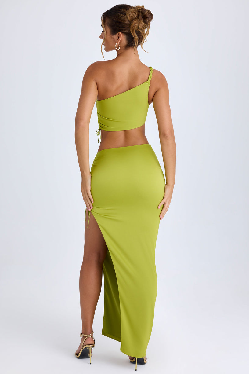 Ruched Asymmetric-Waist Maxi Skirt in Pear Green - 2