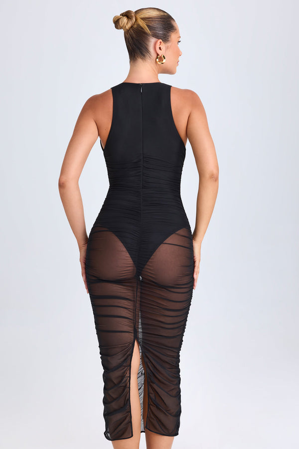 Ruched Plunge Midaxi Dress in Black - 2