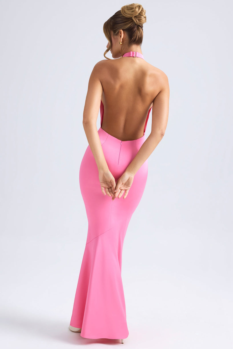 Halterneck Fishtail Gown in Hot Pink - 2