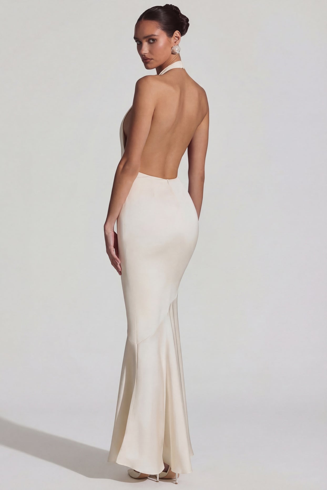 Backless Halterneck Fishtail Gown in Ivory - 2