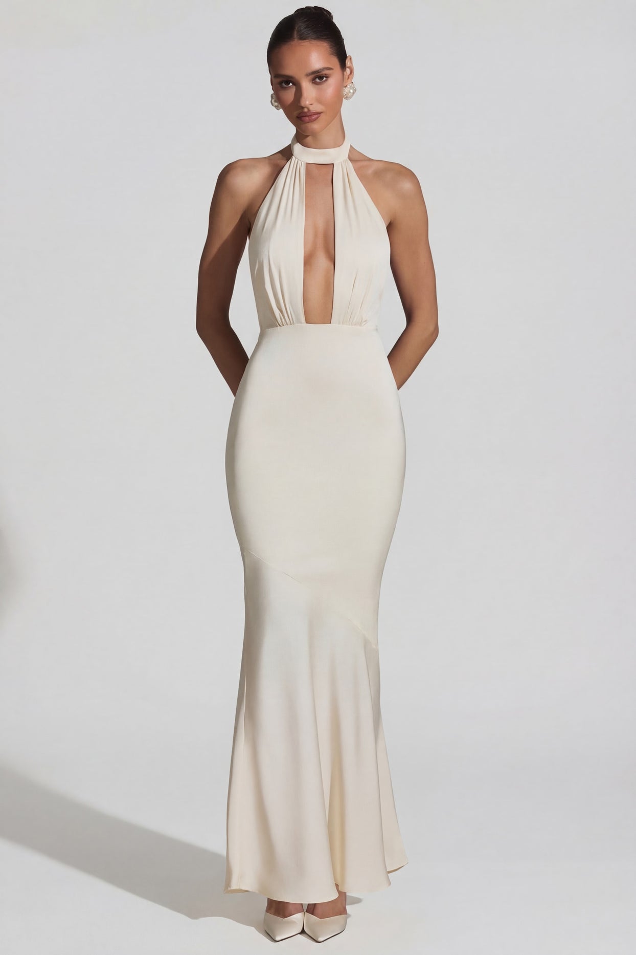Backless Halterneck Fishtail Gown in Ivory - 6