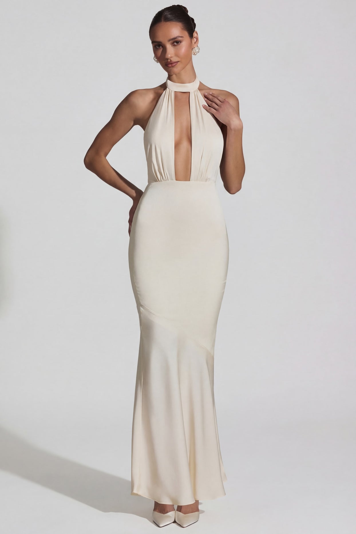 Backless Halterneck Fishtail Gown in Ivory - 4