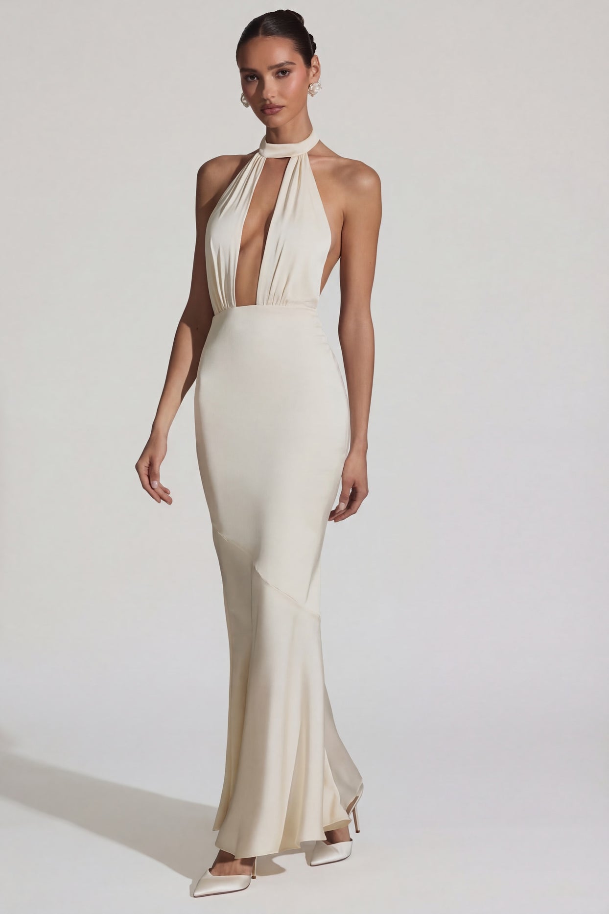 Backless Halterneck Fishtail Gown in Ivory - 1