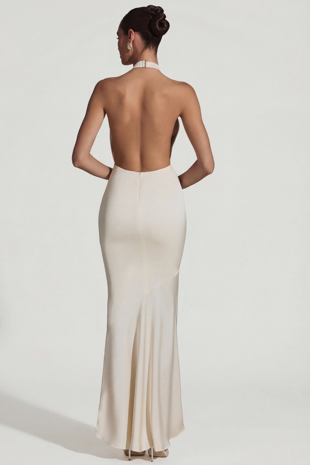 Backless Halterneck Fishtail Gown in Ivory - 5