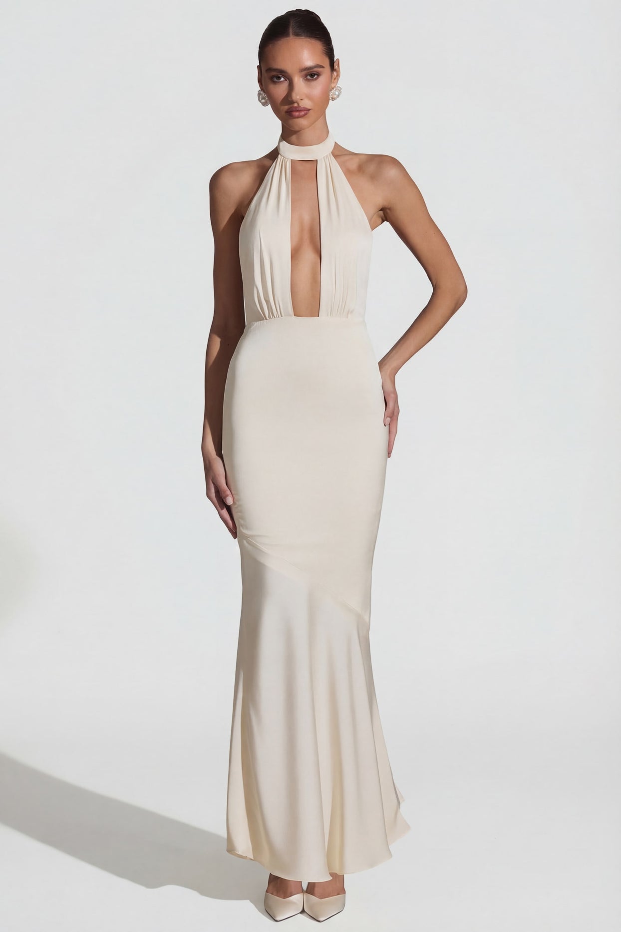 Backless Halterneck Fishtail Gown in Ivory - 8