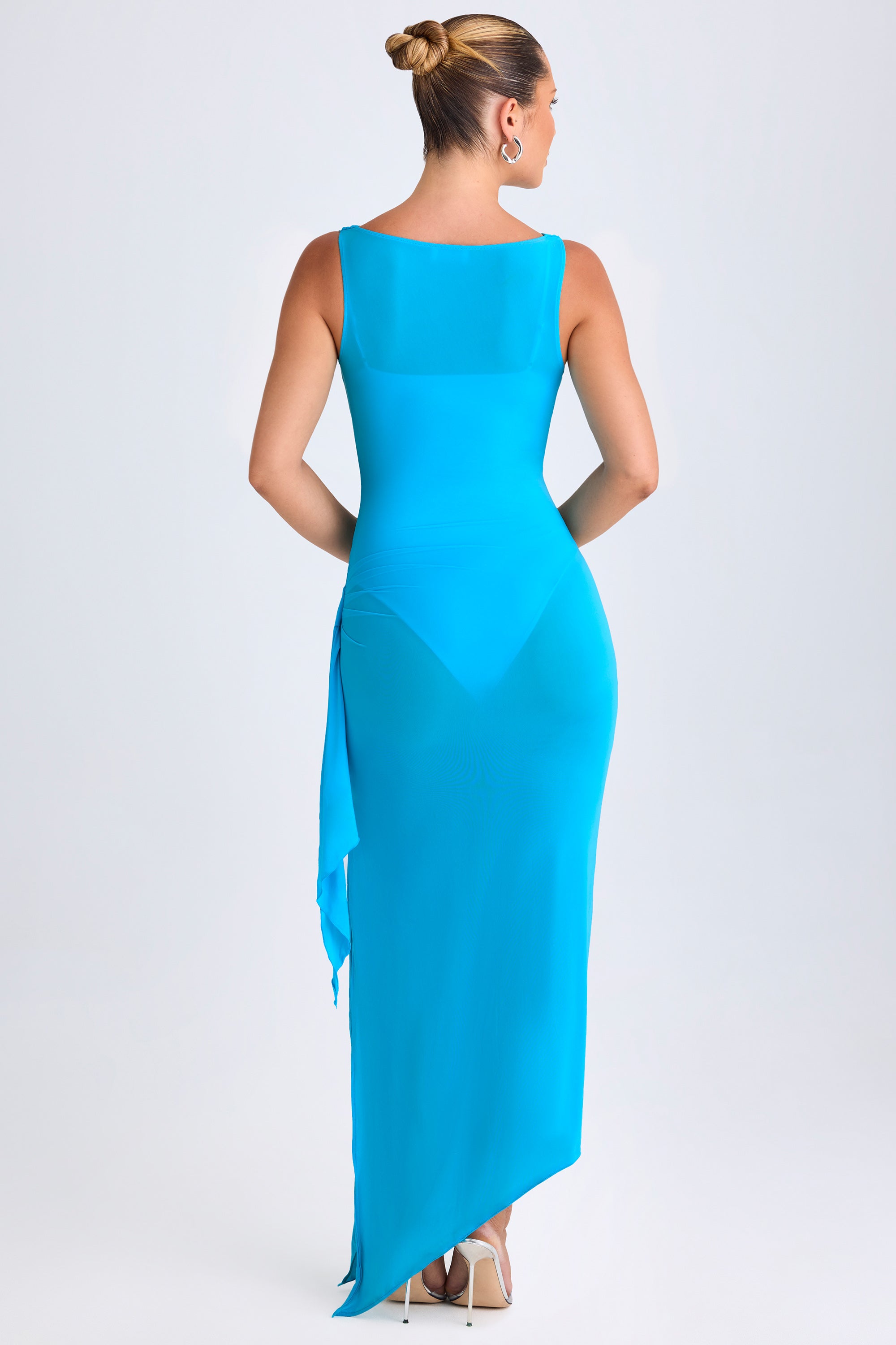 Juniper Ruched Hardware Detail Bandeau Floor Length Dress in Blue