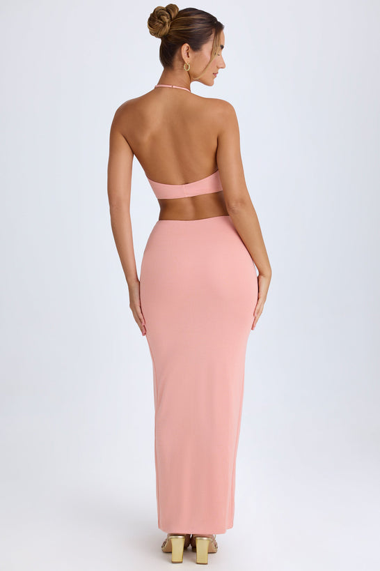 Cut-Out Halterneck Maxi Dress in Apricot Pink