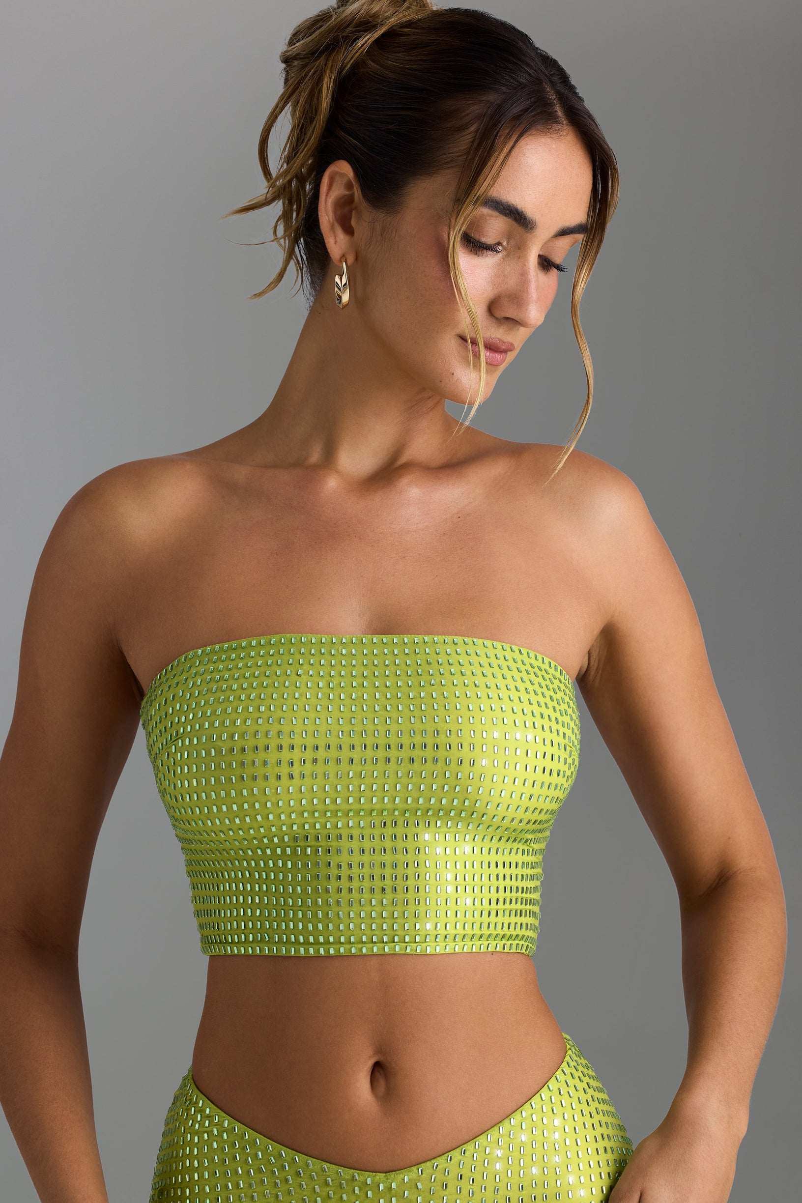 Embellished Strap-Back Bandeau Top in Pear Green - 1