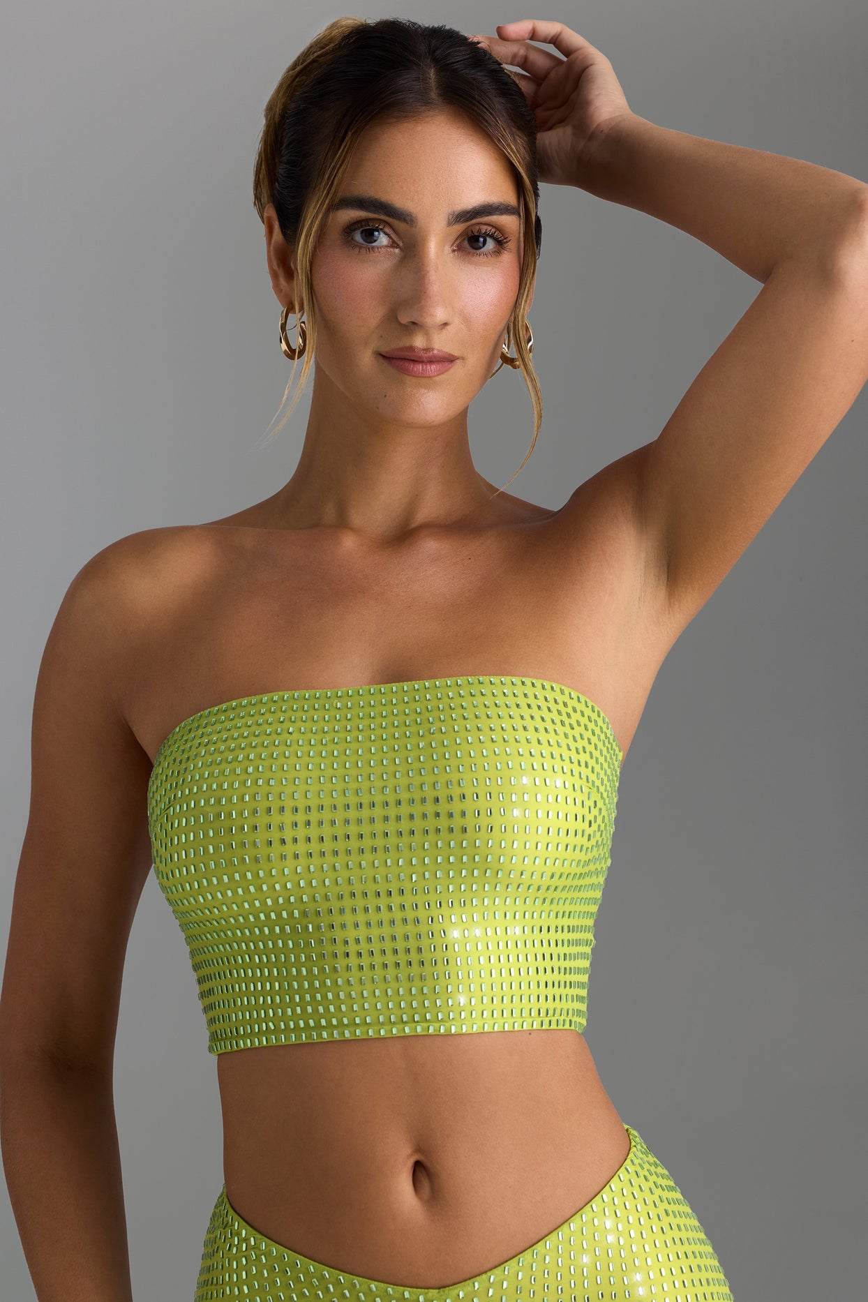 Embellished Strap-Back Bandeau Top in Pear Green - 4