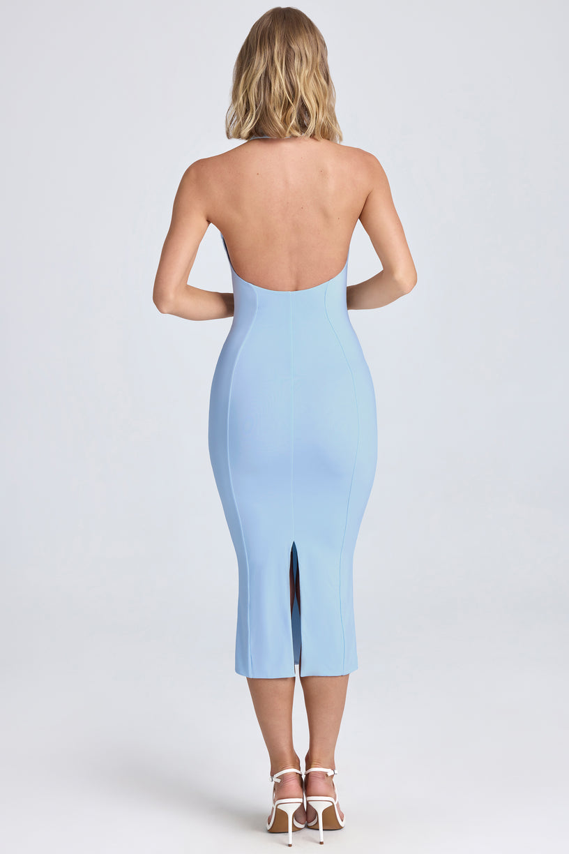 Halterneck Ruffle-Appliqué Midaxi Dress in Powder Blue - 2