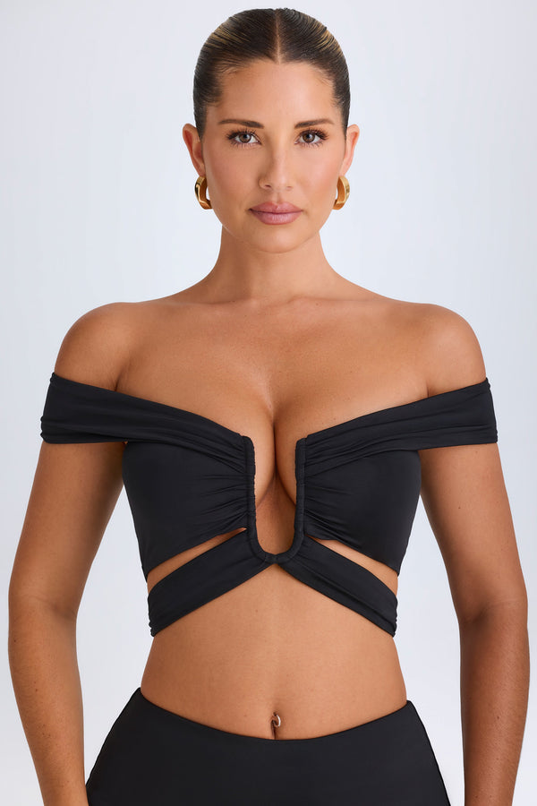 Cut-Out Off-Shoulder Crop Top in Black - 1
