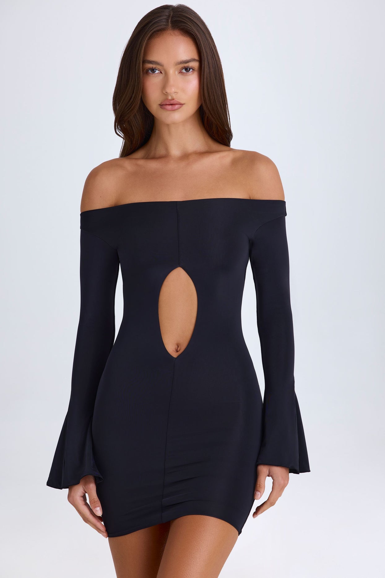 Off-Shoulder Cut-Out Mini Dress in Black - 5
