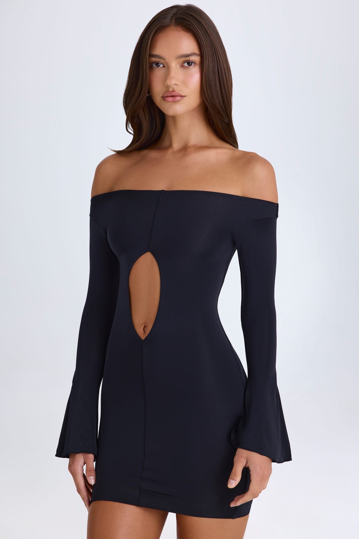 Off-Shoulder Cut-Out Mini Dress in Black - 7