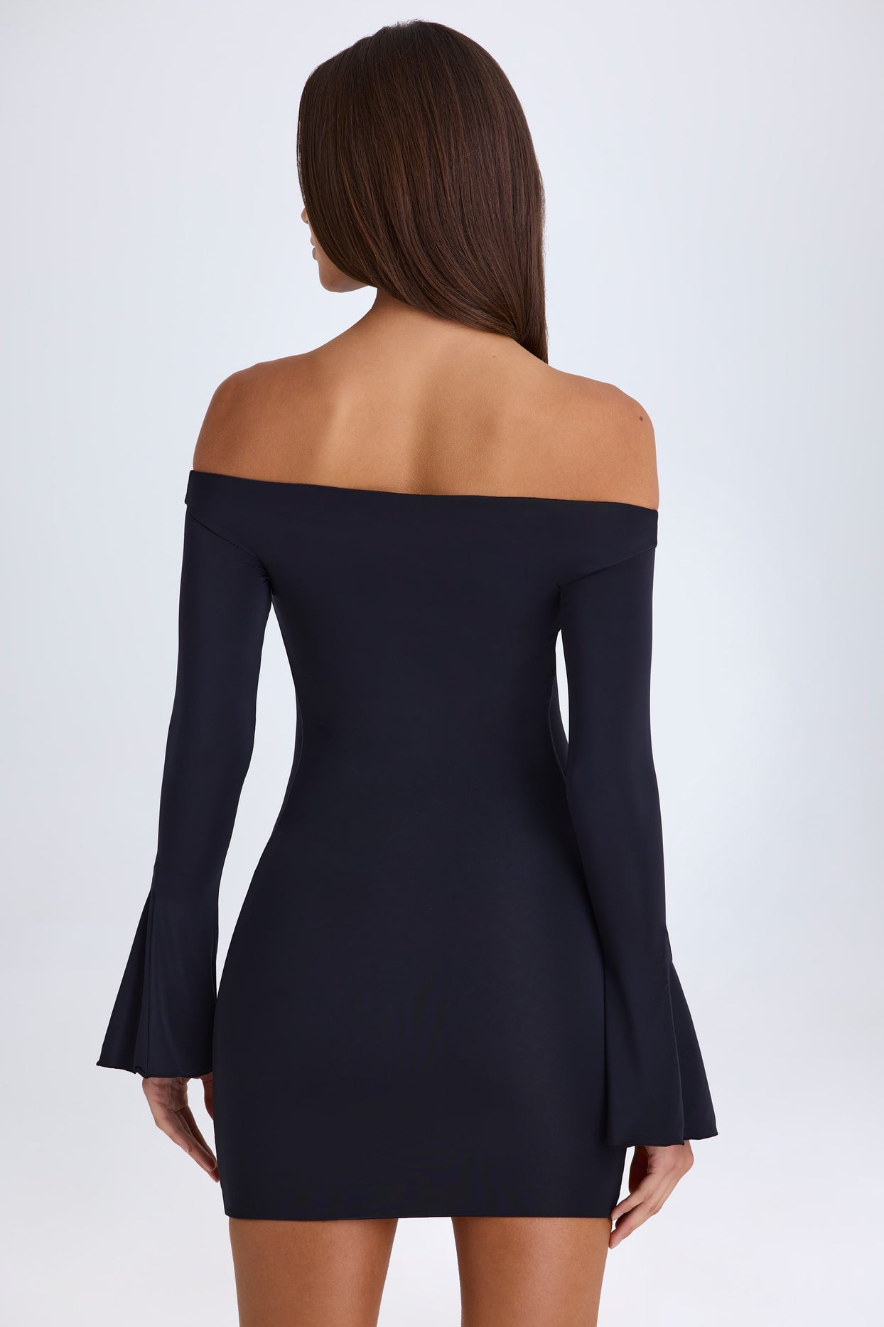 Off-Shoulder Cut-Out Mini Dress in Black - 2