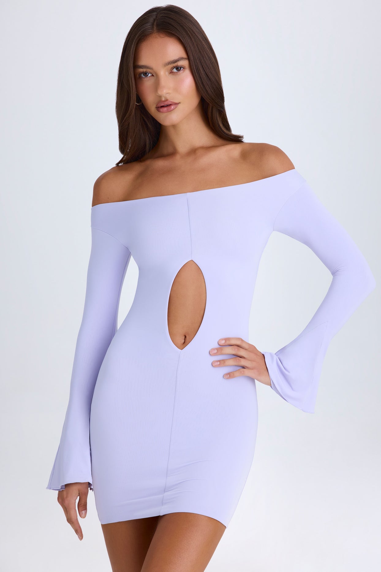 Off-Shoulder Cut-Out Mini Dress in Soft Lilac - 5