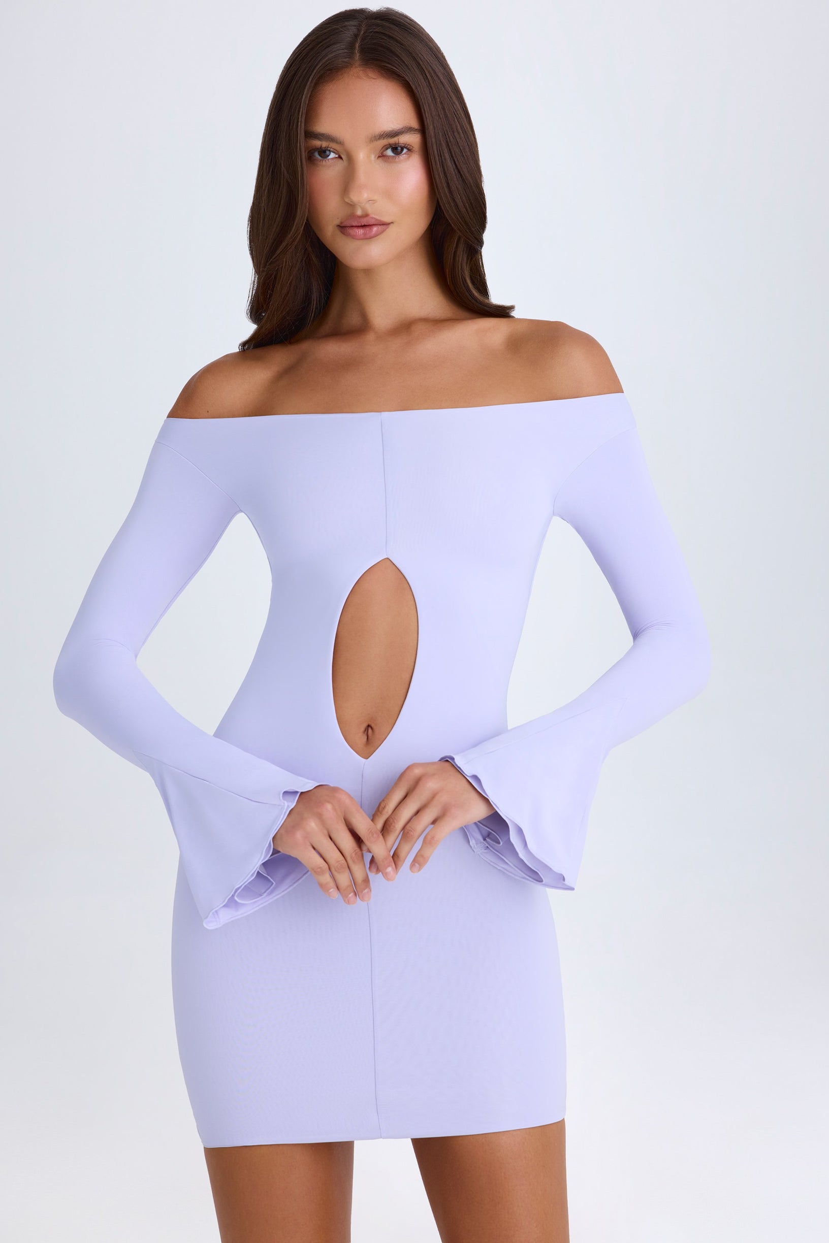 Off-Shoulder Cut-Out Mini Dress in Soft Lilac - 1