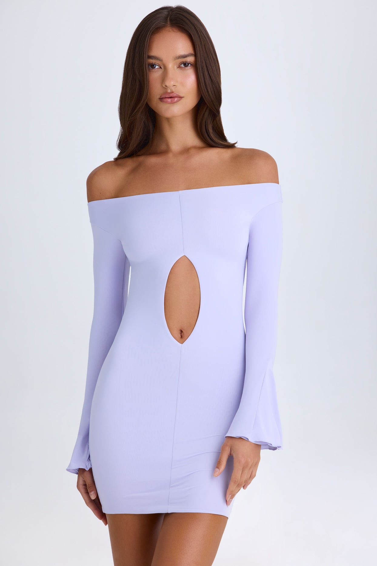 Off-Shoulder Cut-Out Mini Dress in Soft Lilac - 6