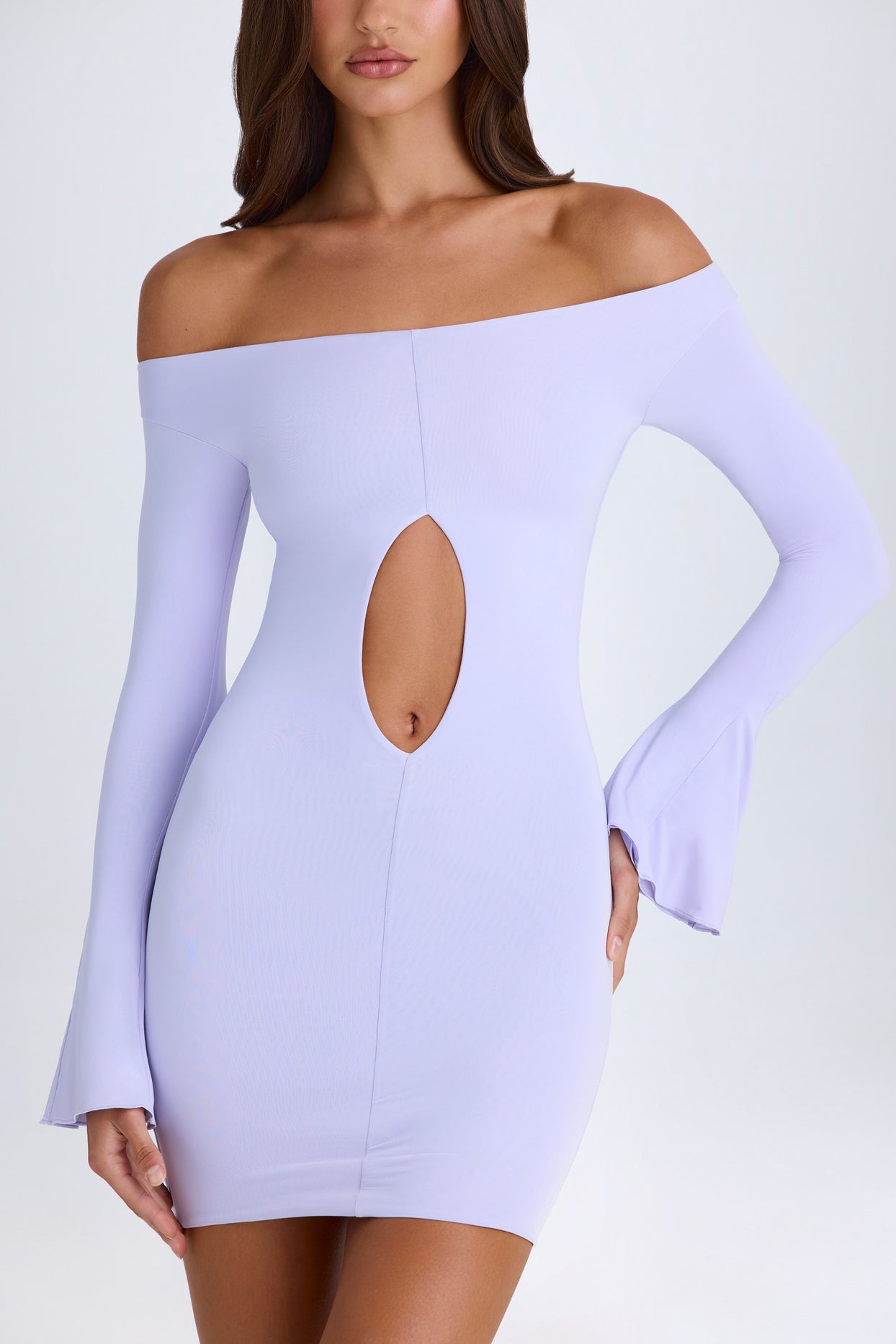 Off-Shoulder Cut-Out Mini Dress in Soft Lilac - 4