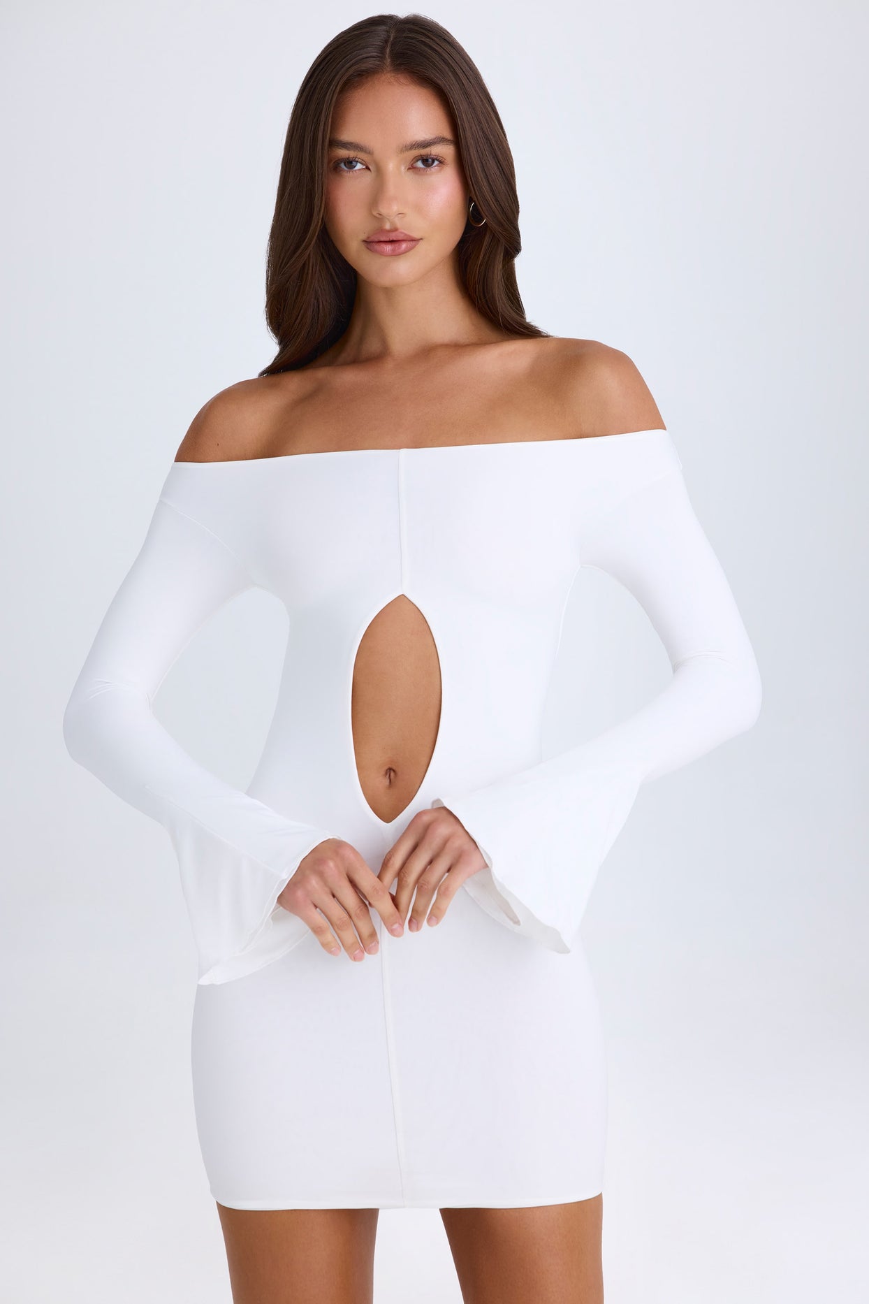 Off-Shoulder Cut-Out Mini Dress in White - 5