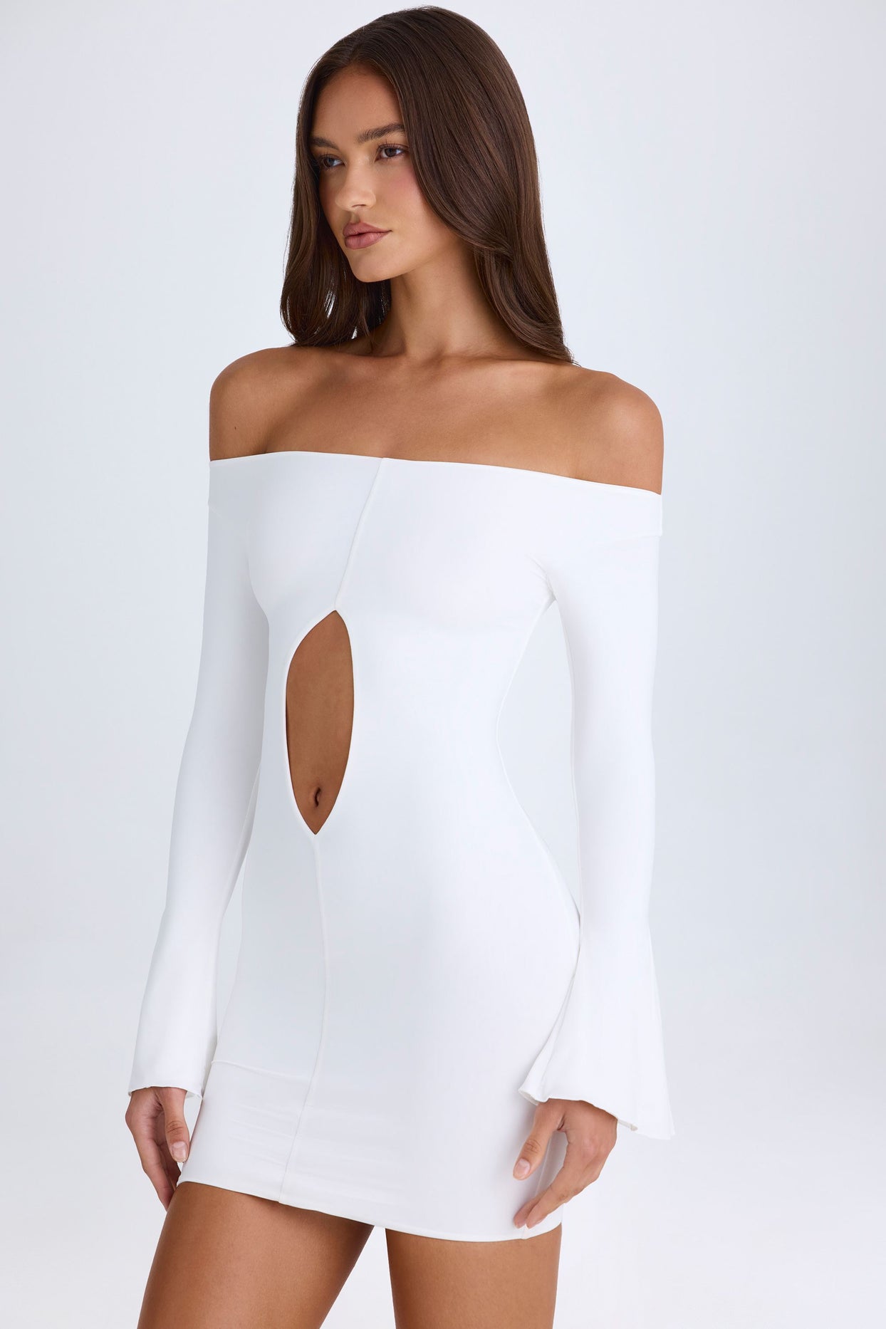 Off-Shoulder Cut-Out Mini Dress in White - 7