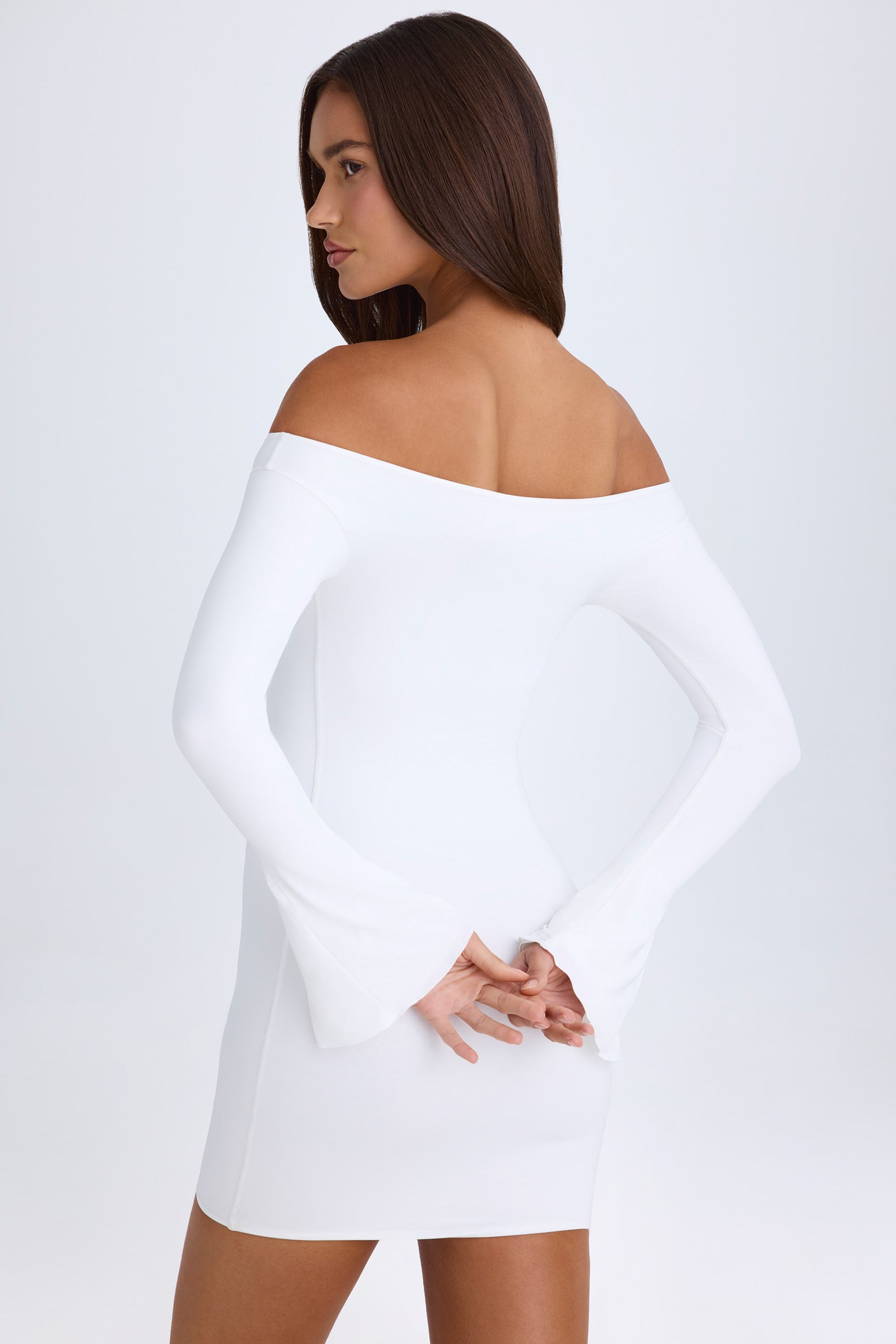 Off-Shoulder Cut-Out Mini Dress in White - 2