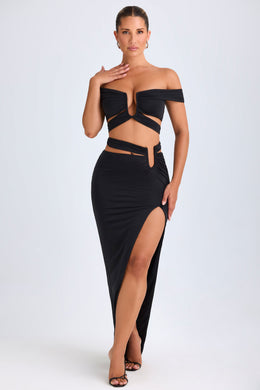 Asymmetric Cut-Out Maxi Skirt in Black