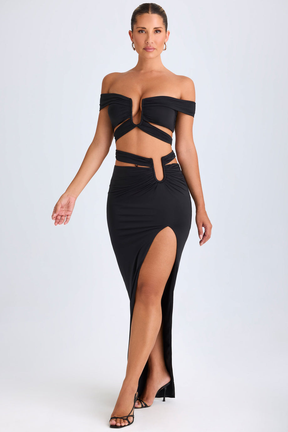 Asymmetric Cut-Out Maxi Skirt in Black