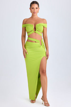 Asymmetric Cut-Out Maxi Skirt in Lime Green