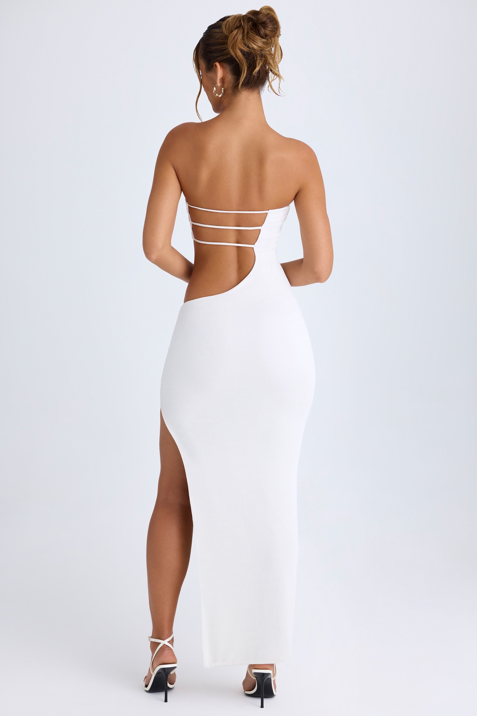 Cut-Out Ruched Halterneck Maxi Dress in White